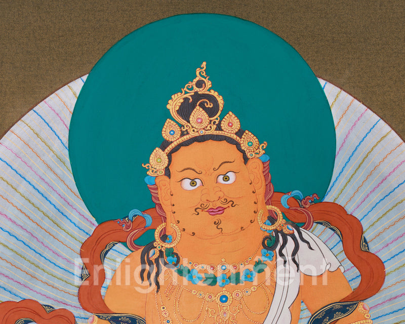 Prosperity's Guardian - Yellow Jambhala Thangka | Hand-Painted in Acrylic Colors