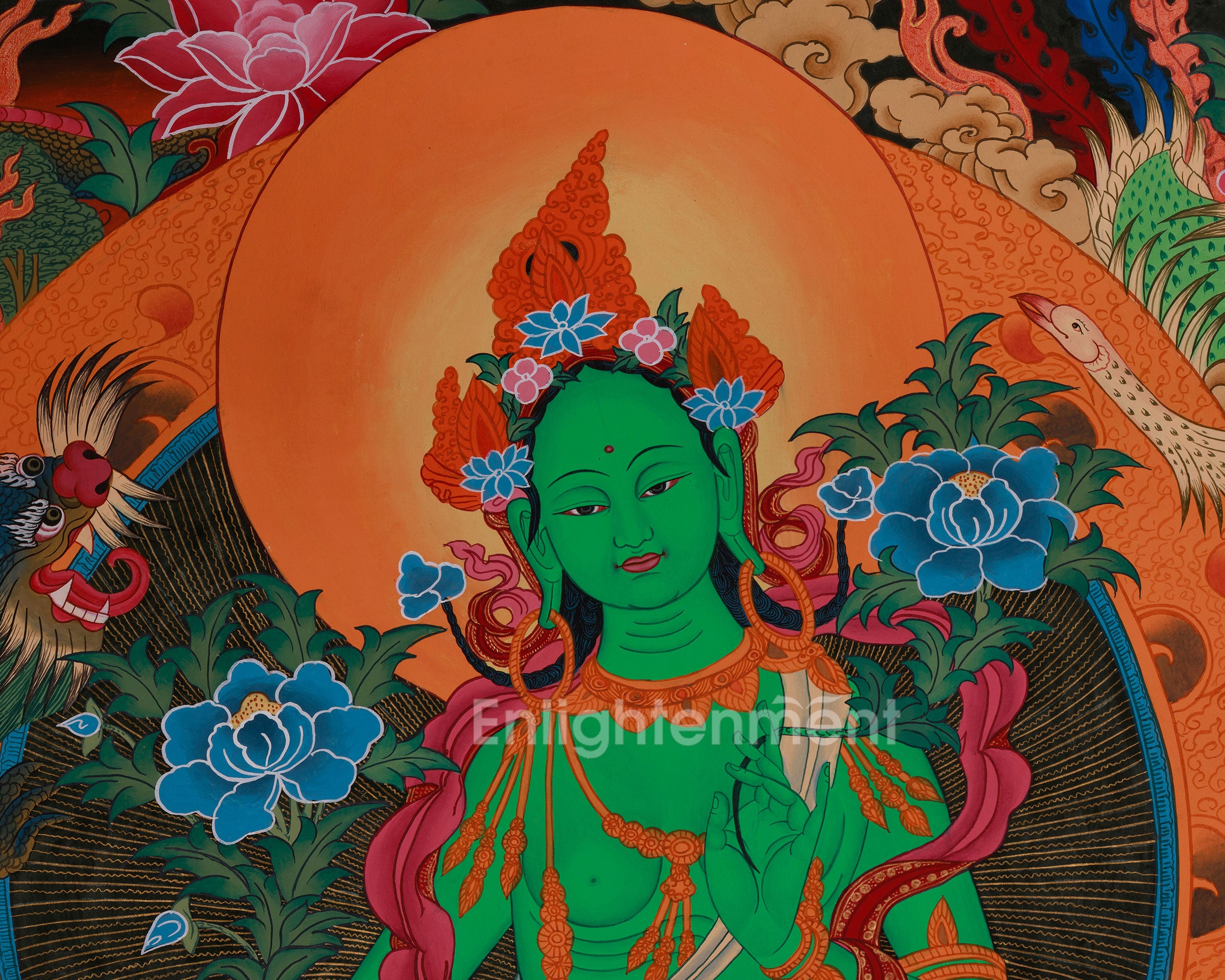 Spiritual Thangka Of Green Tara | Peace And Healing Art | Meditation Altar