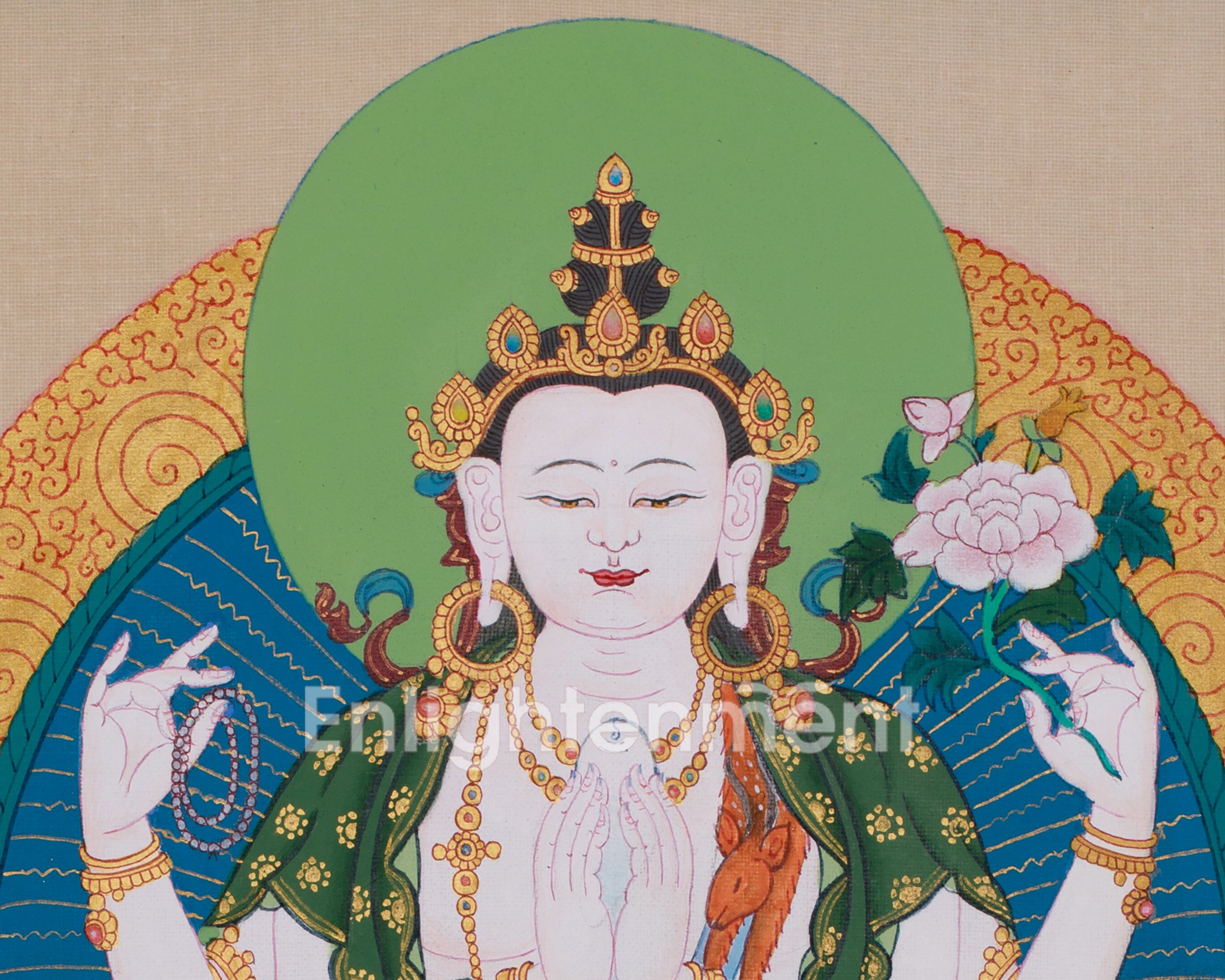 Sacred Four-Arms Avalokiteshvara Artwork | Bodhisattva of Compassion and Protection