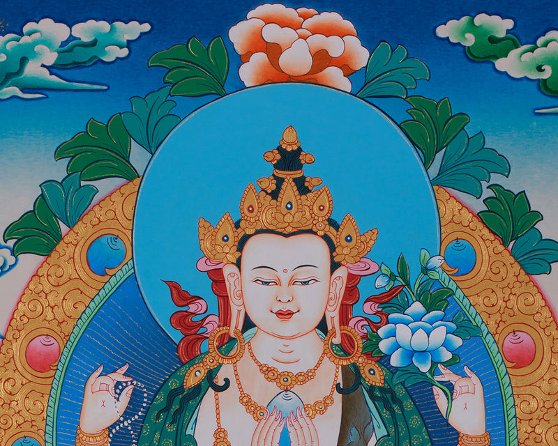 Hand Painted Chenrezig Thangka | Avalokiteshvara Thangka Art