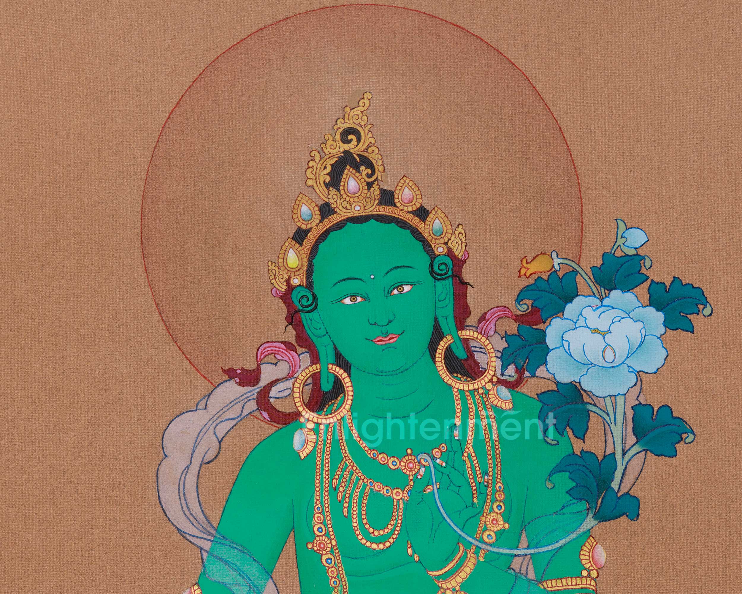 Traditional Thangka Of Green Tara | Tibetan Deity Shyama Tara Art