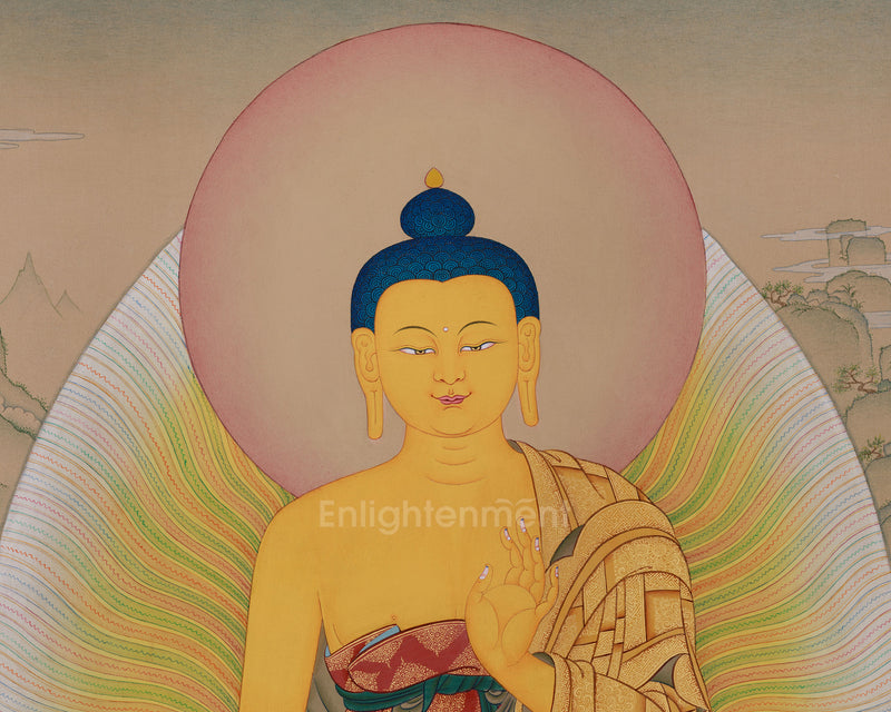 Standing Buddha Shakyamuni Thangka | A Masterpiece of Serenity and Enlightenment