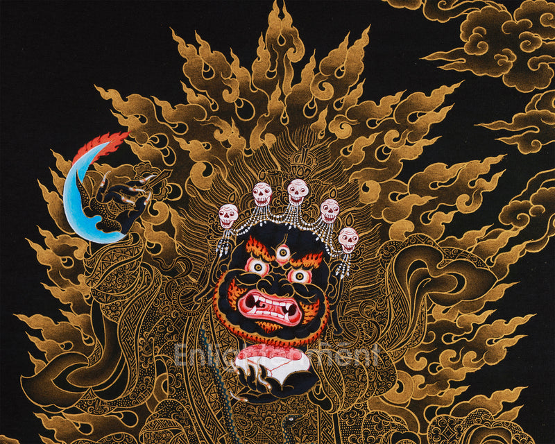 Fierce Kagyu Mahakala Bernagchen Thangka: Gold Work