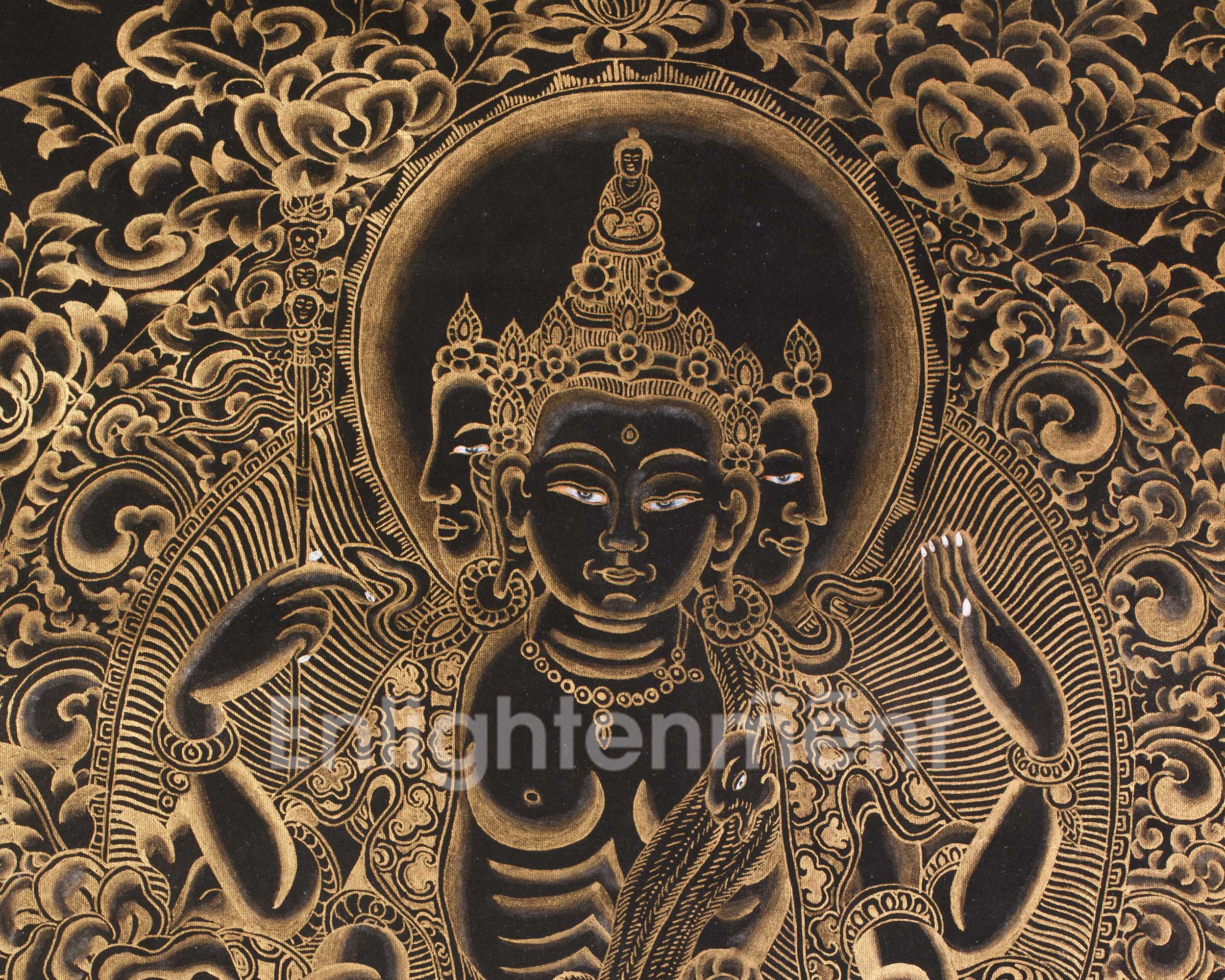 Unique Gold-Embellished lokeswara Thangka | Brocade Mounted