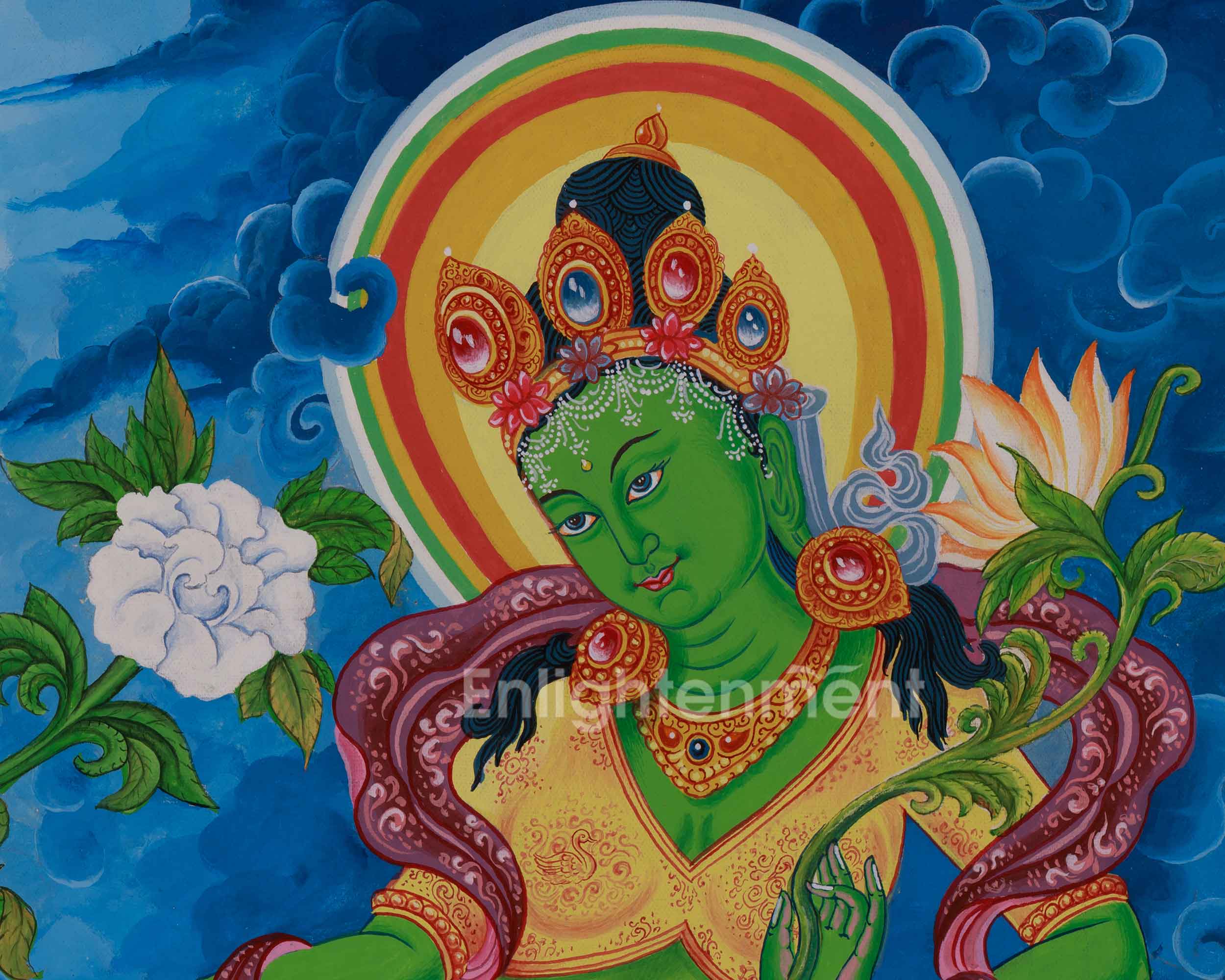 Tibetan Goddess Green Tara Artwork | Bodhisattva of Compassion and Swift Blessings