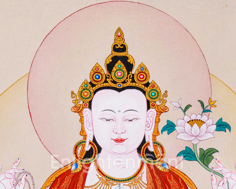 Hand-painted Four-Armed Chenrezig Thangka | Avalokiteshvara Bodhisattva Art