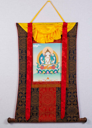 Avalokiteshvara Thangka | Himalayan Buddhist Art (with Brocade)