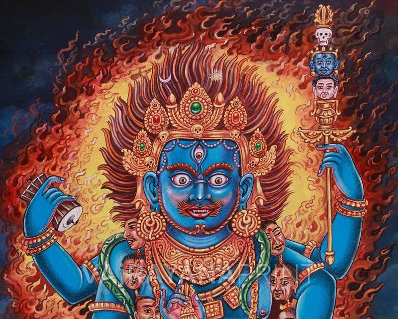 Four-Armed Mahakala Thangka Print | Tibetan Protector Deity