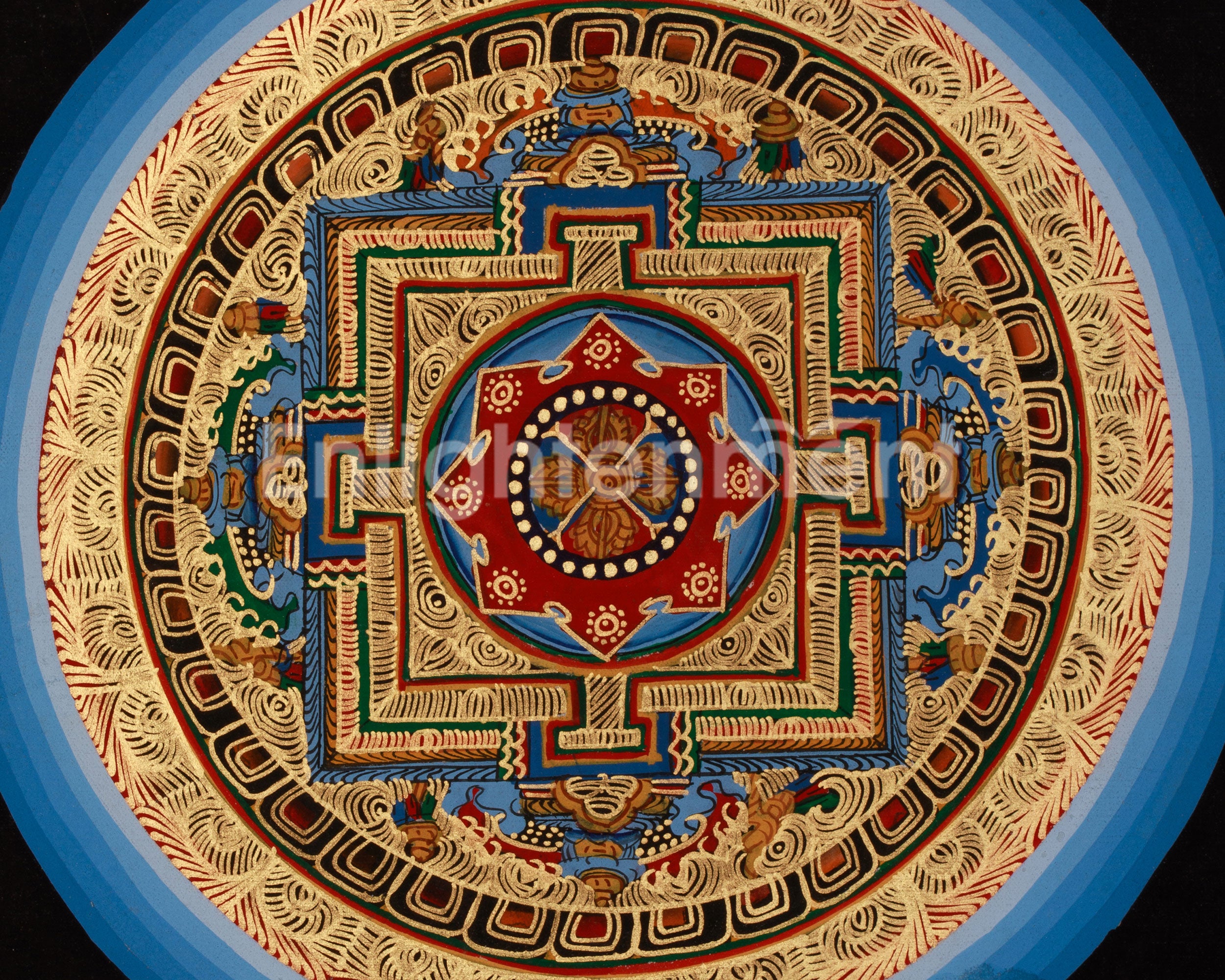 Gold Double Vajra Mandala Thangka | Buddhist Art on Cotton Canvas