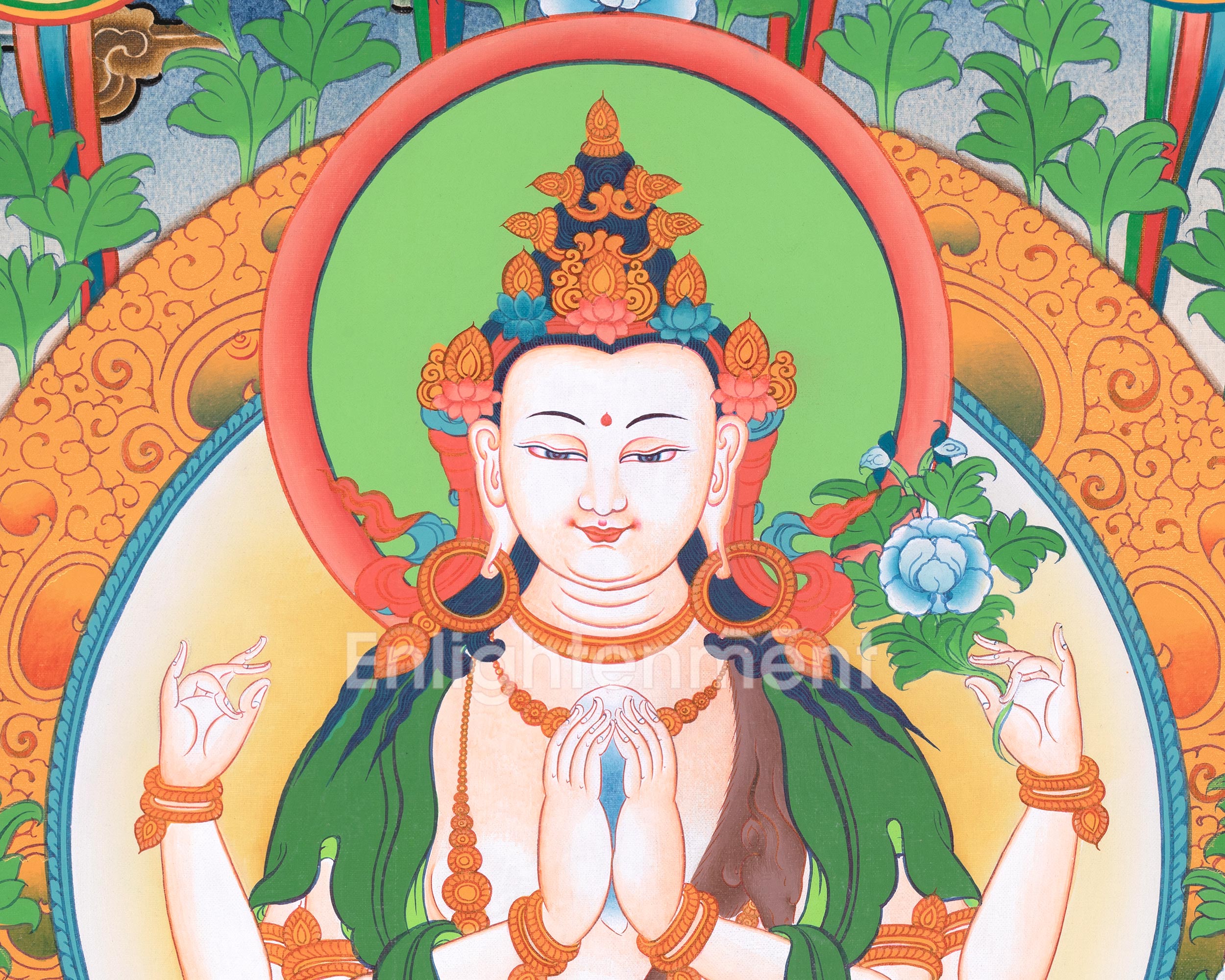 Handpainted Chenresig Thangka | Bodhisattva Deity | Wall Decor