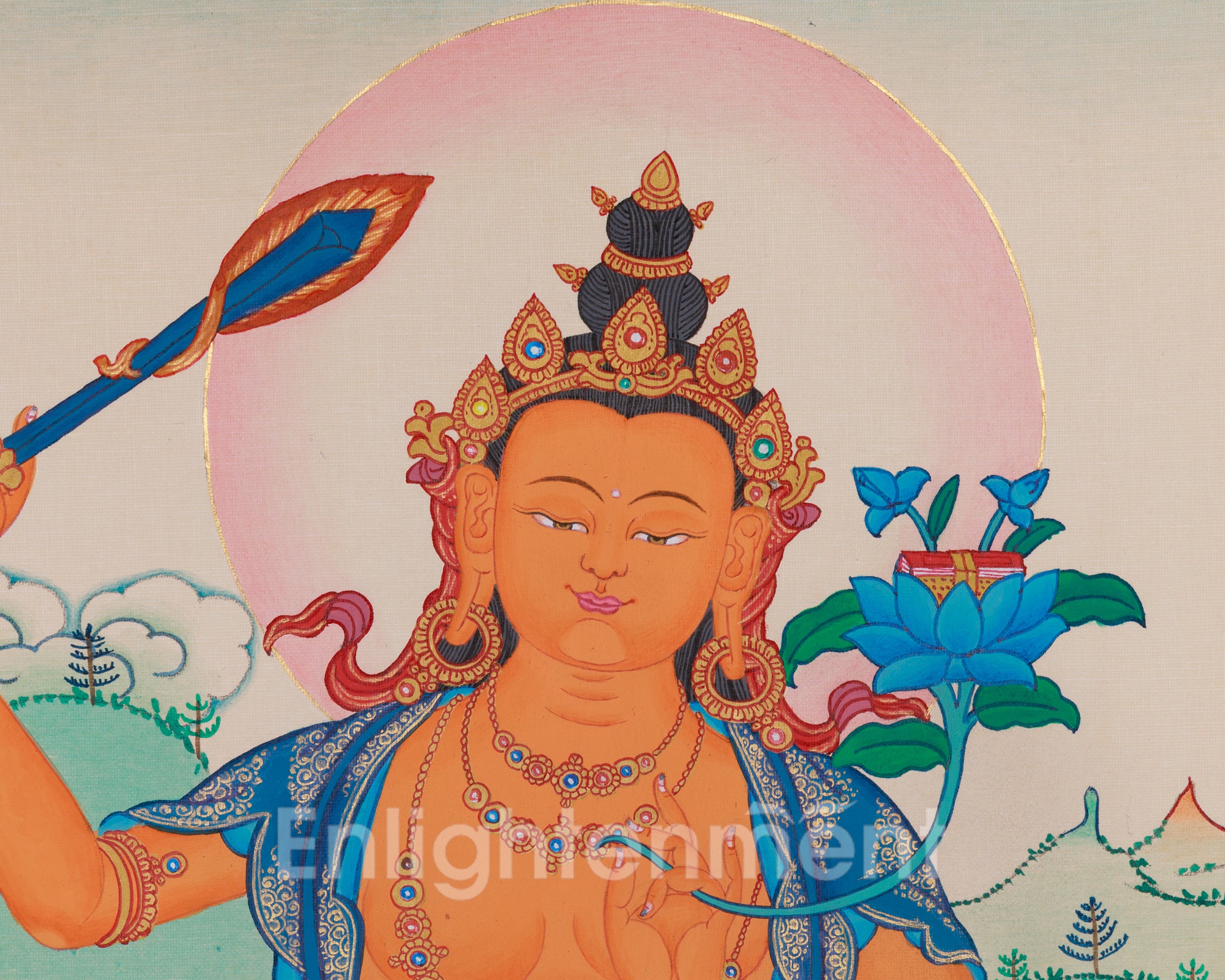 Authentic Tibetan Manjushri Thangka | Sacred Wisdom Bodhisattva Artwork