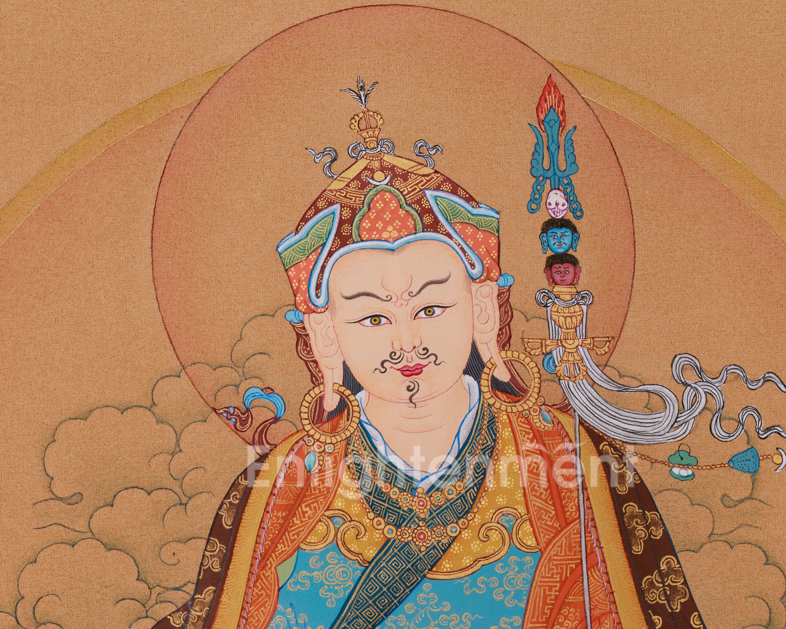 Handmade Spiritual Teacher Guru Rinpoche Thangka | Tantric Guide & Protector of the Dharma