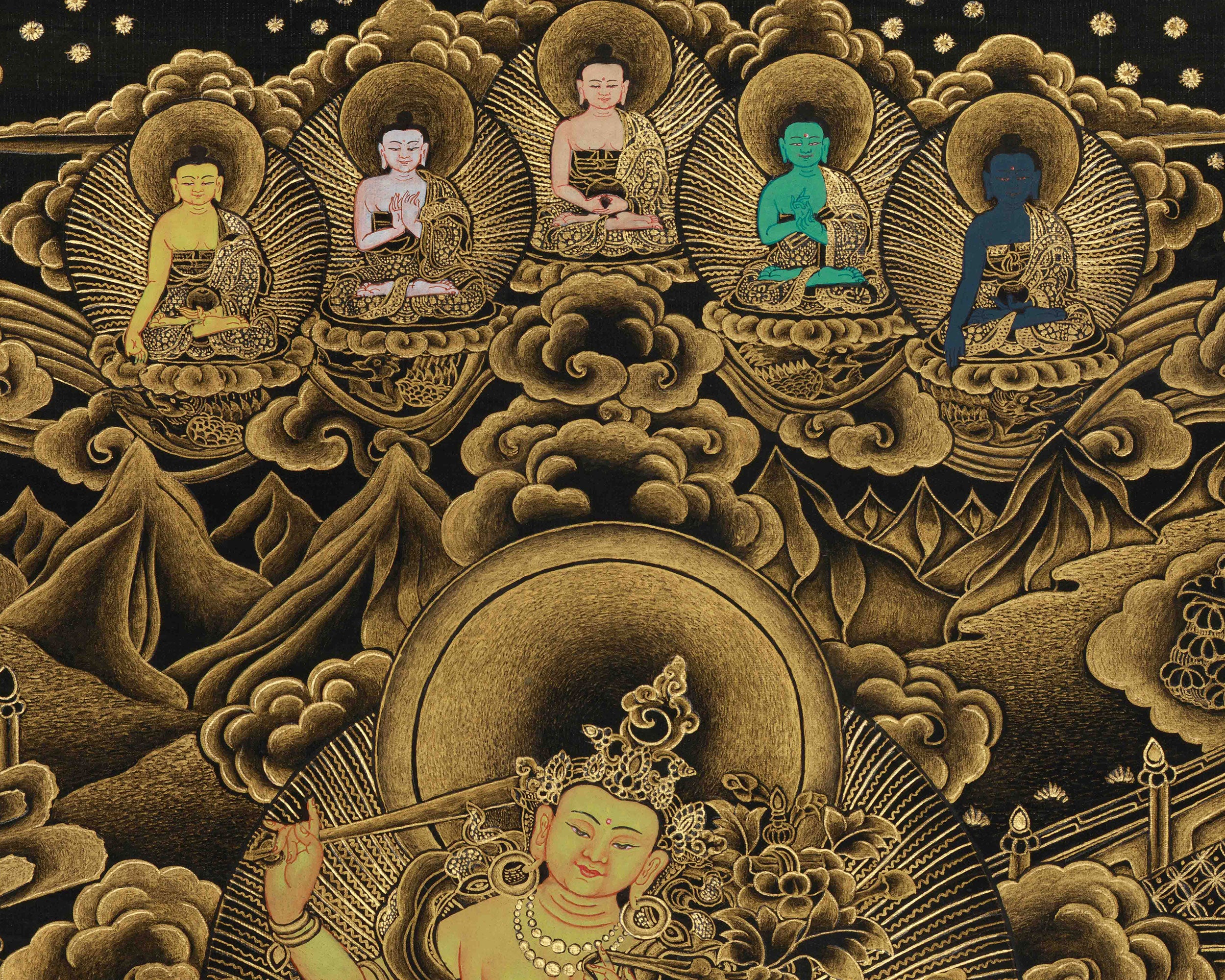 Traditional Vajrayana Buddhist Manjushri | Bodhisattva of Wisdom with 24K Gold
