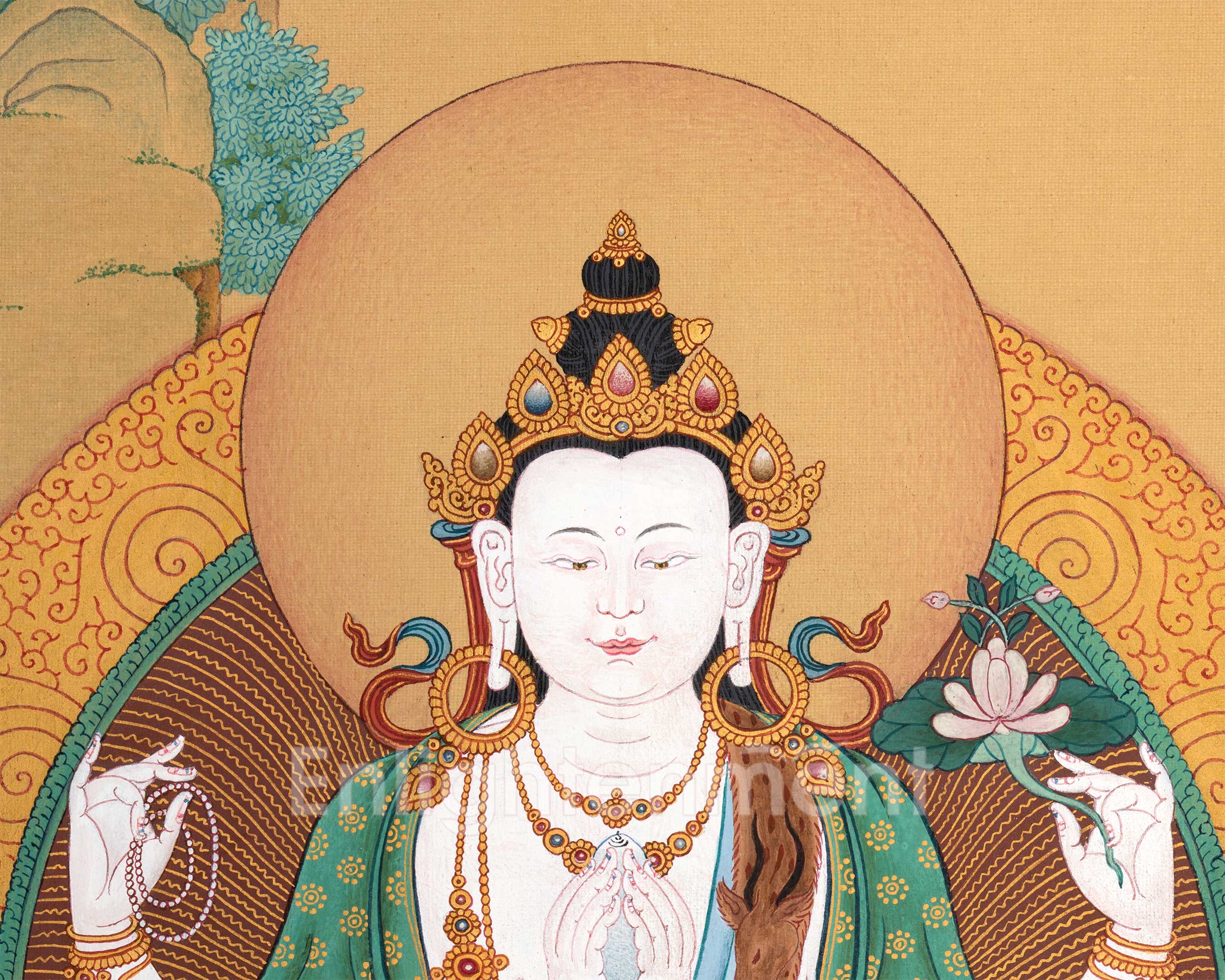 Trio Bodhisattvas Thangka | Avalokiteshvara, Manjushri, and Vajrapani