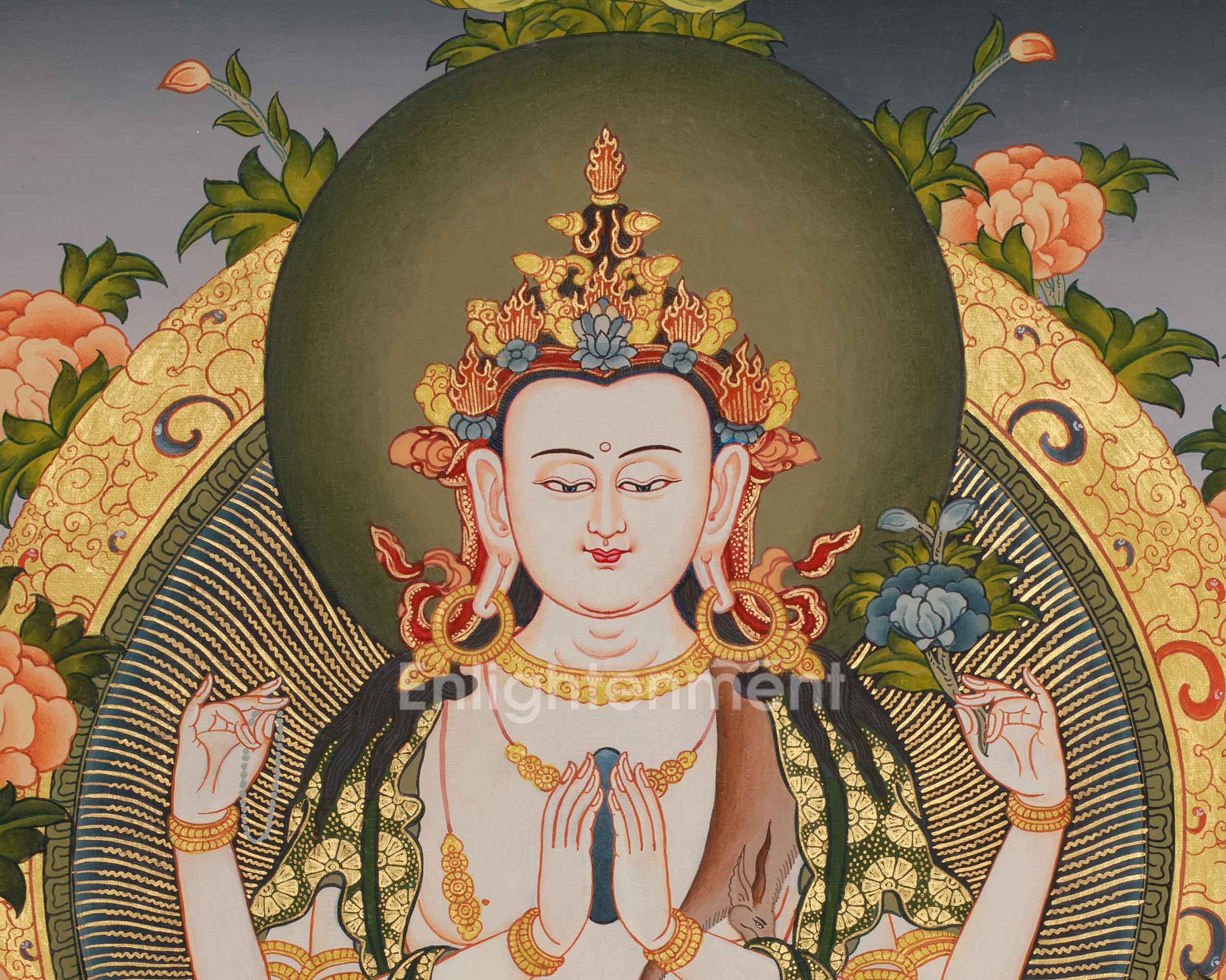 Divine Compassion Thangka Of Chenrezig | Avalokiteshvara Thangka | Tibetan Spiritual Art