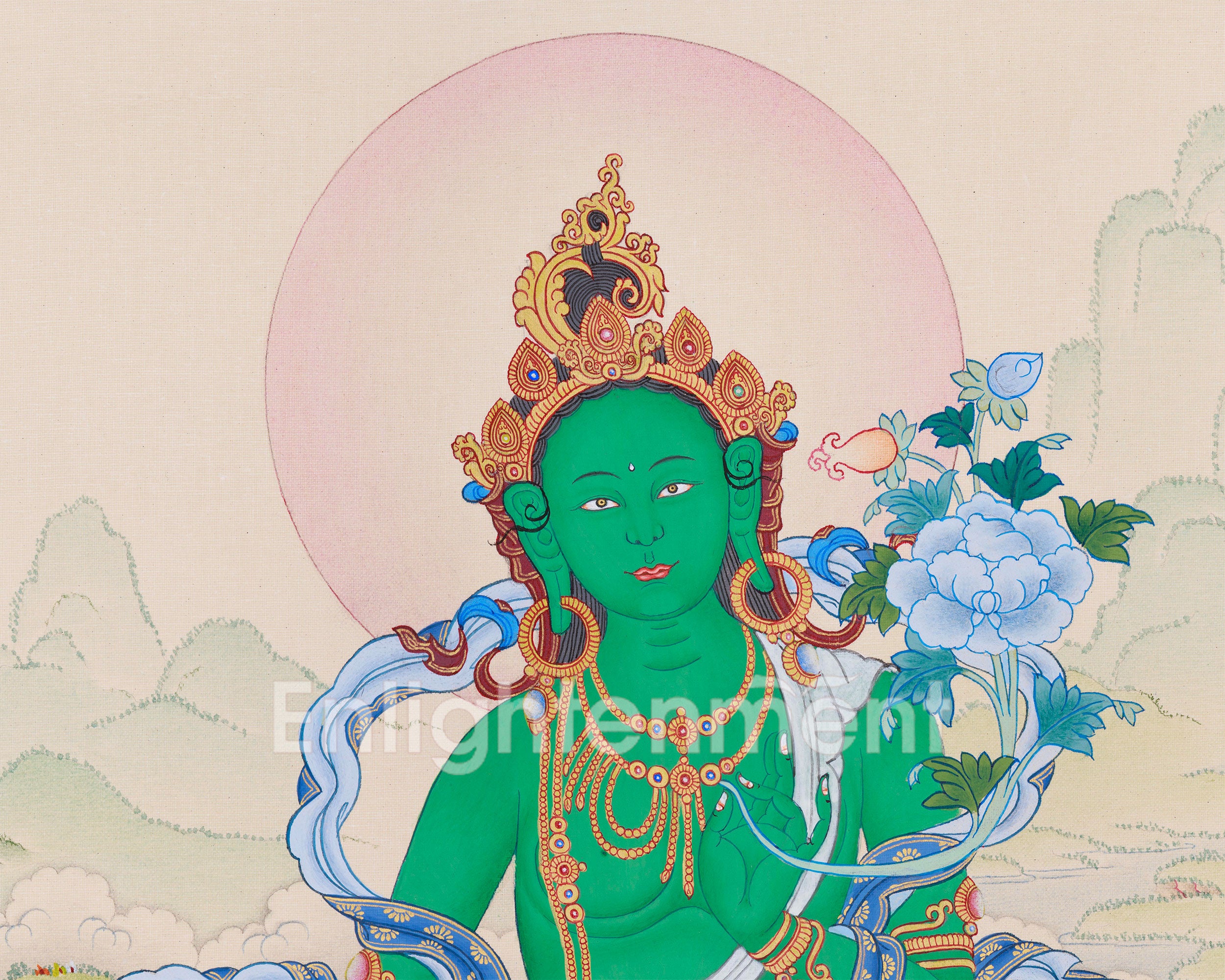 Goddess Green Tara with Amitabha Buddha | Protector of Compassion and Enlightenment