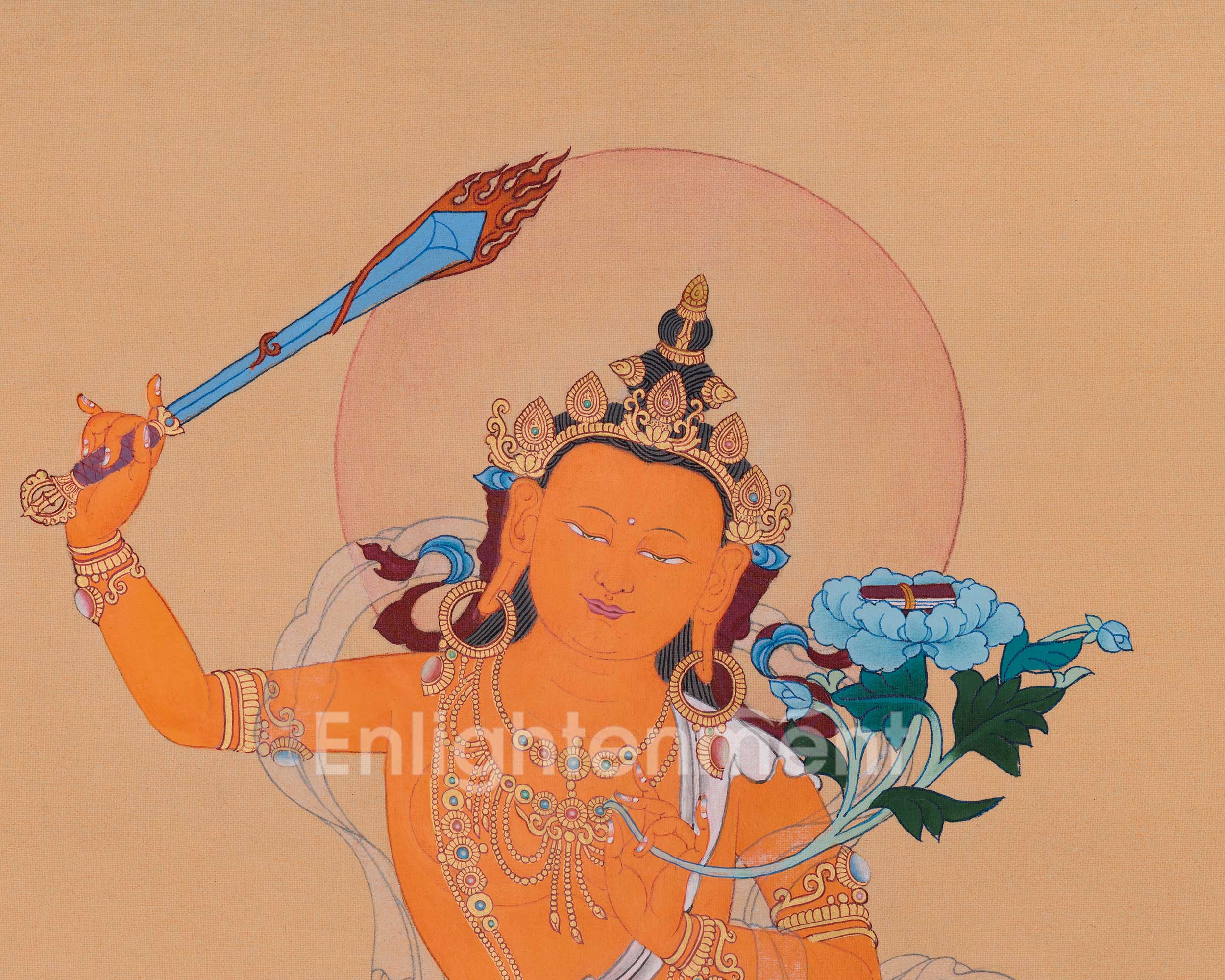 Thangka of Wisdom Deity Manjushri | Tibetan Buddhist Art for Clarity & Learning