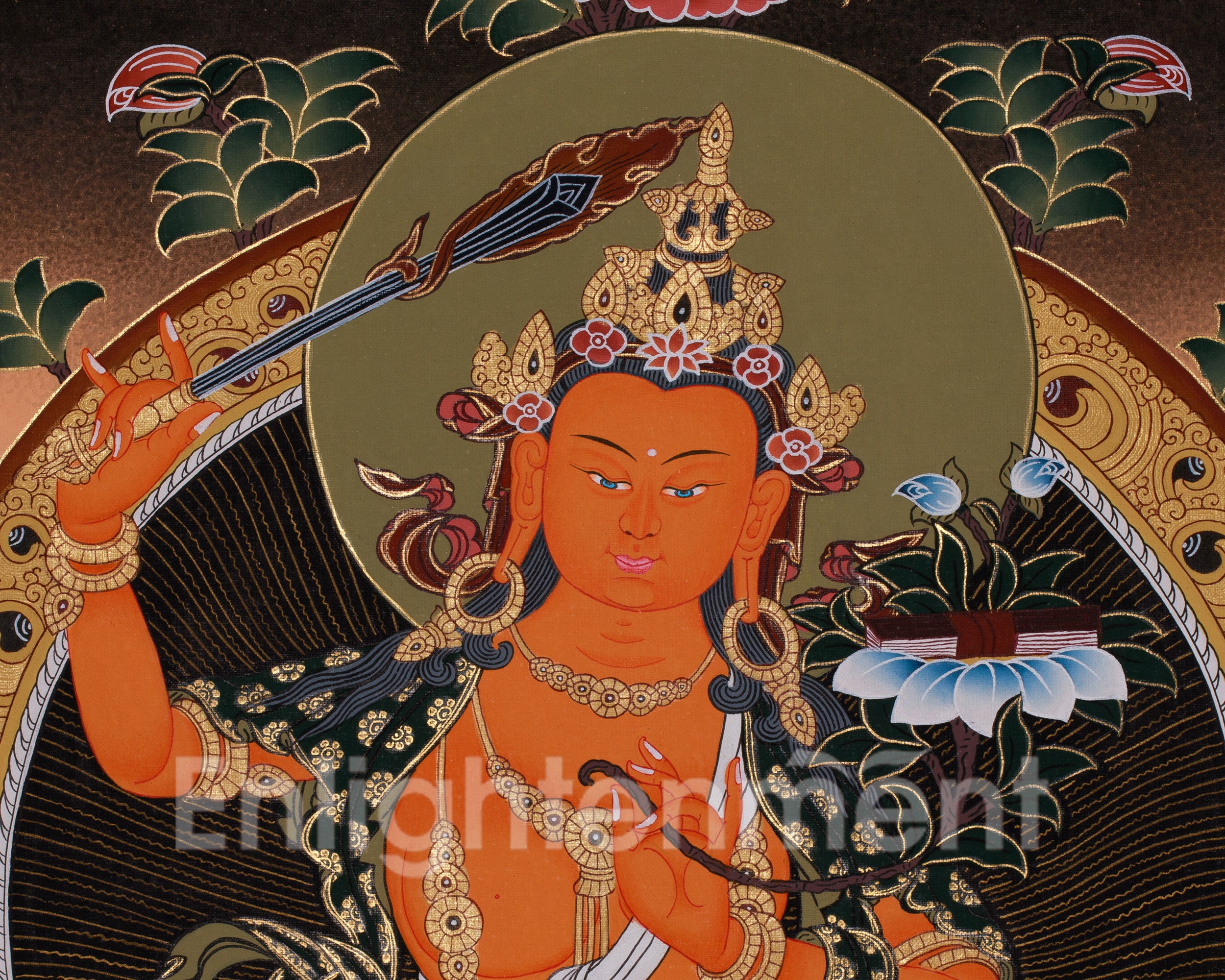 Manjushri with Flaming Sword Thangka | Bodhisattva of Wisdom
