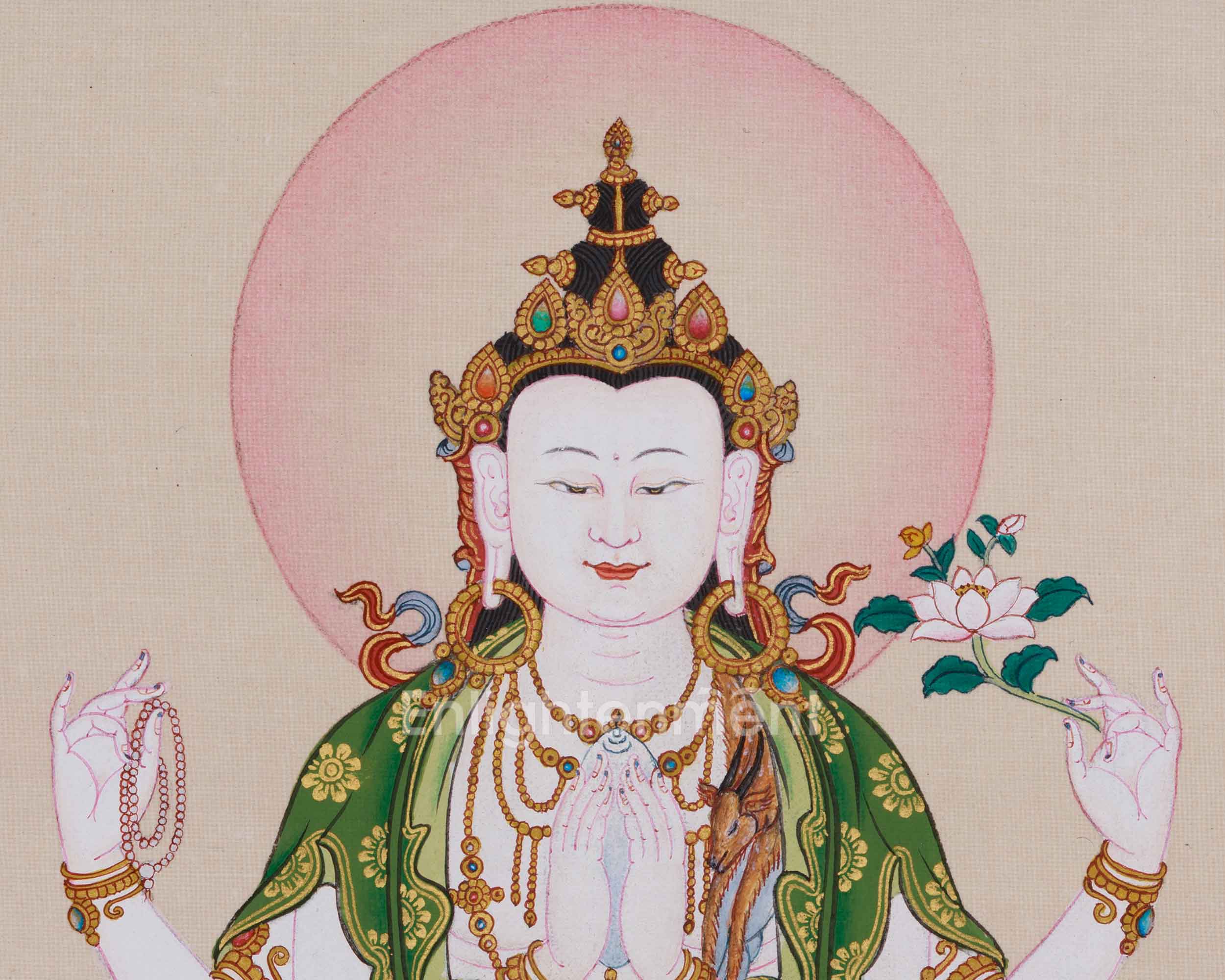 Compassion Bodhisattva Chenrezig Thangka | Four Armed Chenrezig