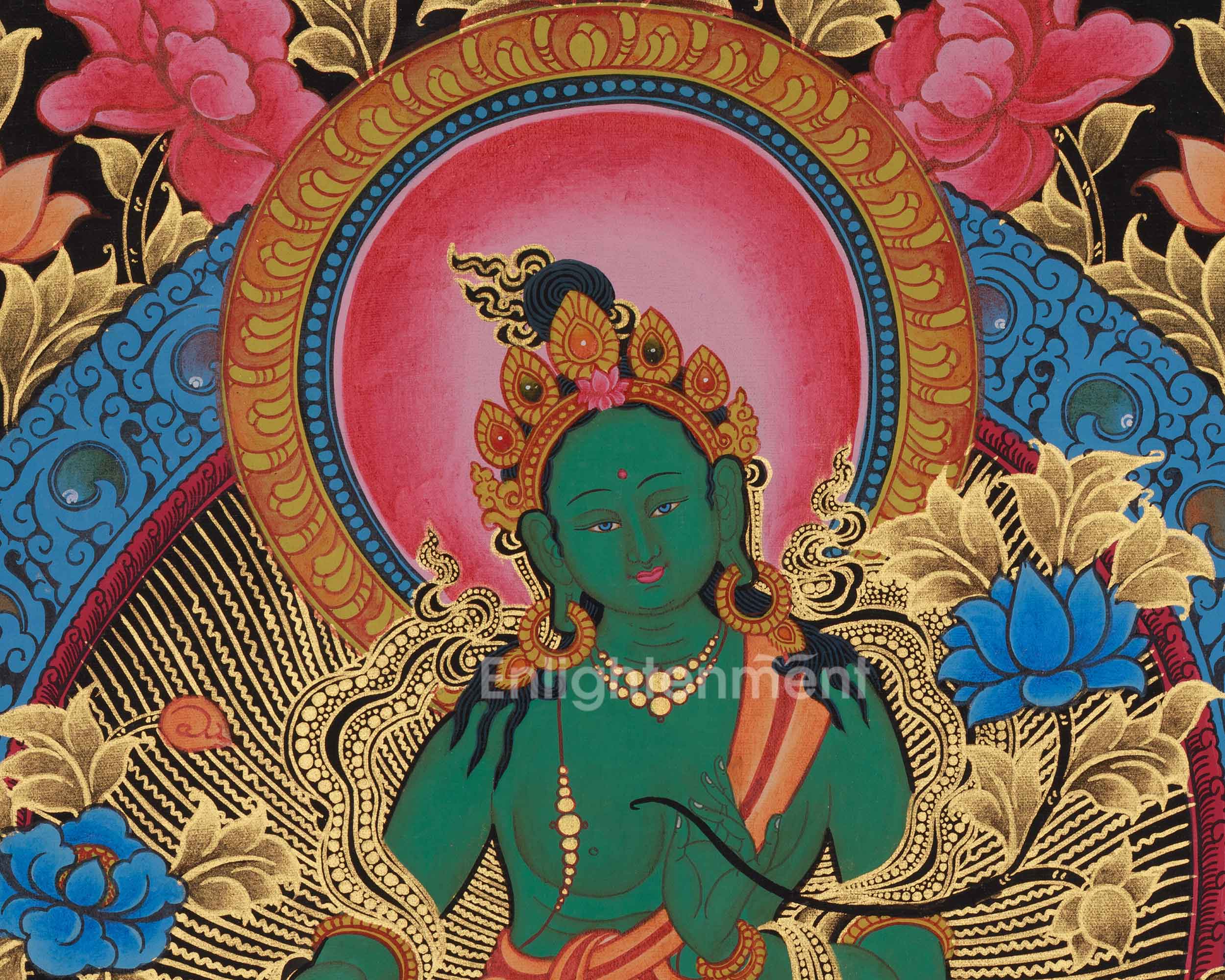 Bodhisattva Green Tara Art | Goddess of Compassion and Protection in Paubha Style