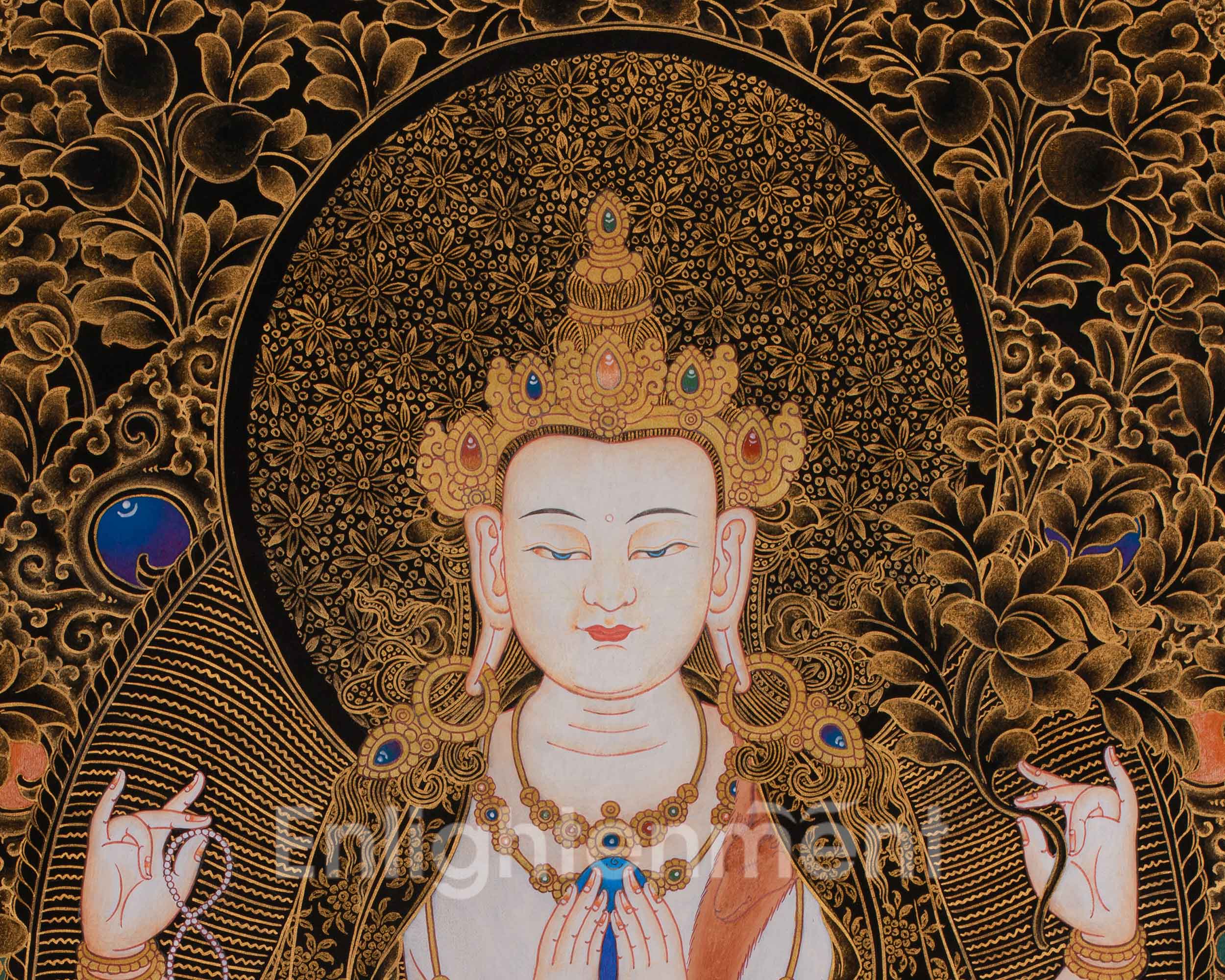 Tibetan Four-Armed Chenrezig Thangka | Compassionate Bodhisattva of Mercy