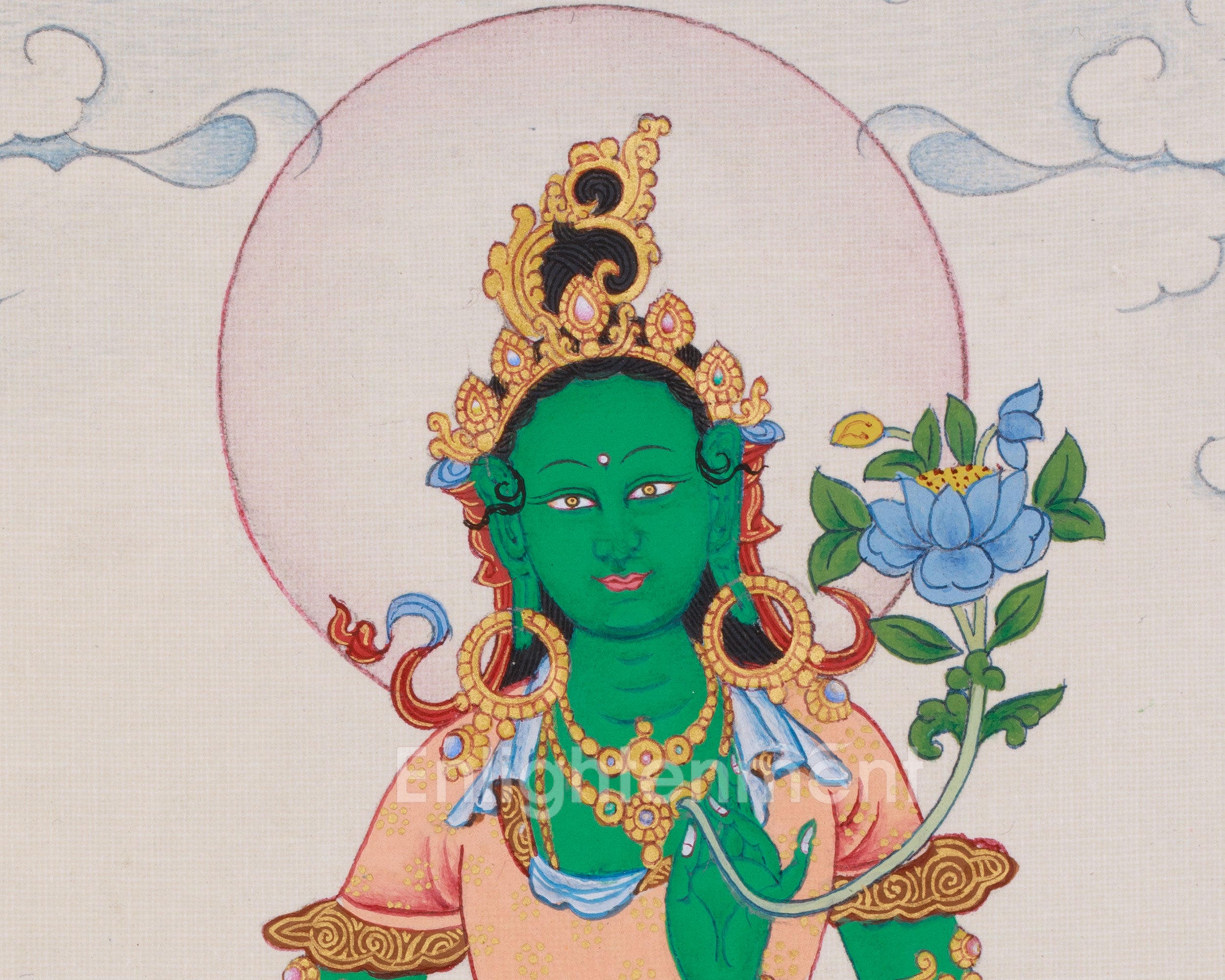 23 cm Savior Green Tara Thangka | Goddess of Compassion and Swift Protection