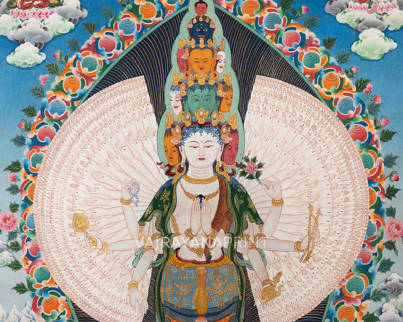 Avalokiteshvara 1000 Arms Form Depicted In High-Quality Giclee Print | Traditional Bodhisattva Of Compassion