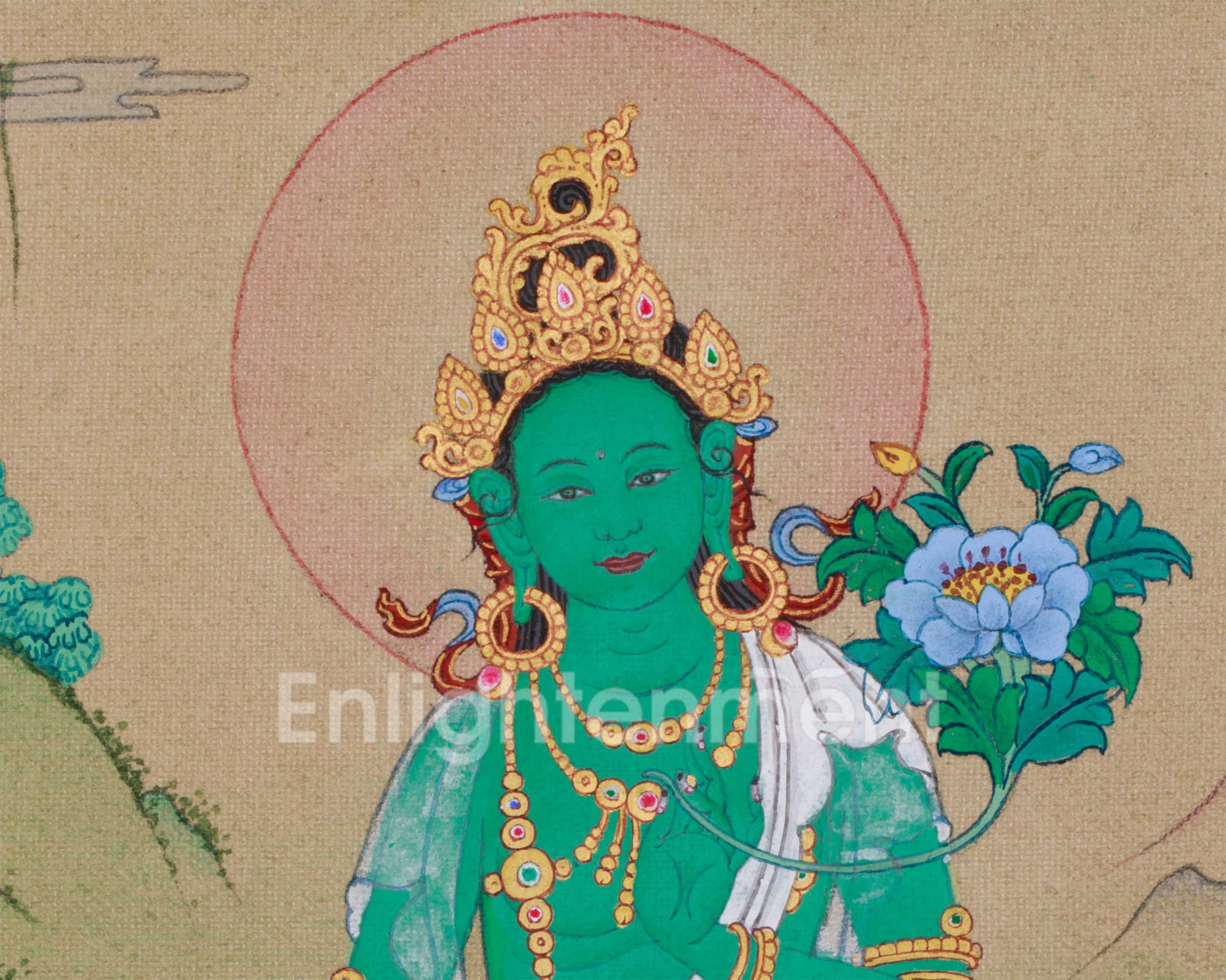 Handmade Green Tara Painting | Goddess of Compassion, Wisdom, and Swift Blessings