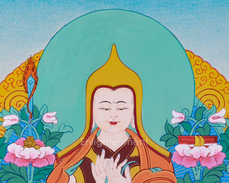 Miniature Tsongkhapa Thangka | Traditional Acrylic Art