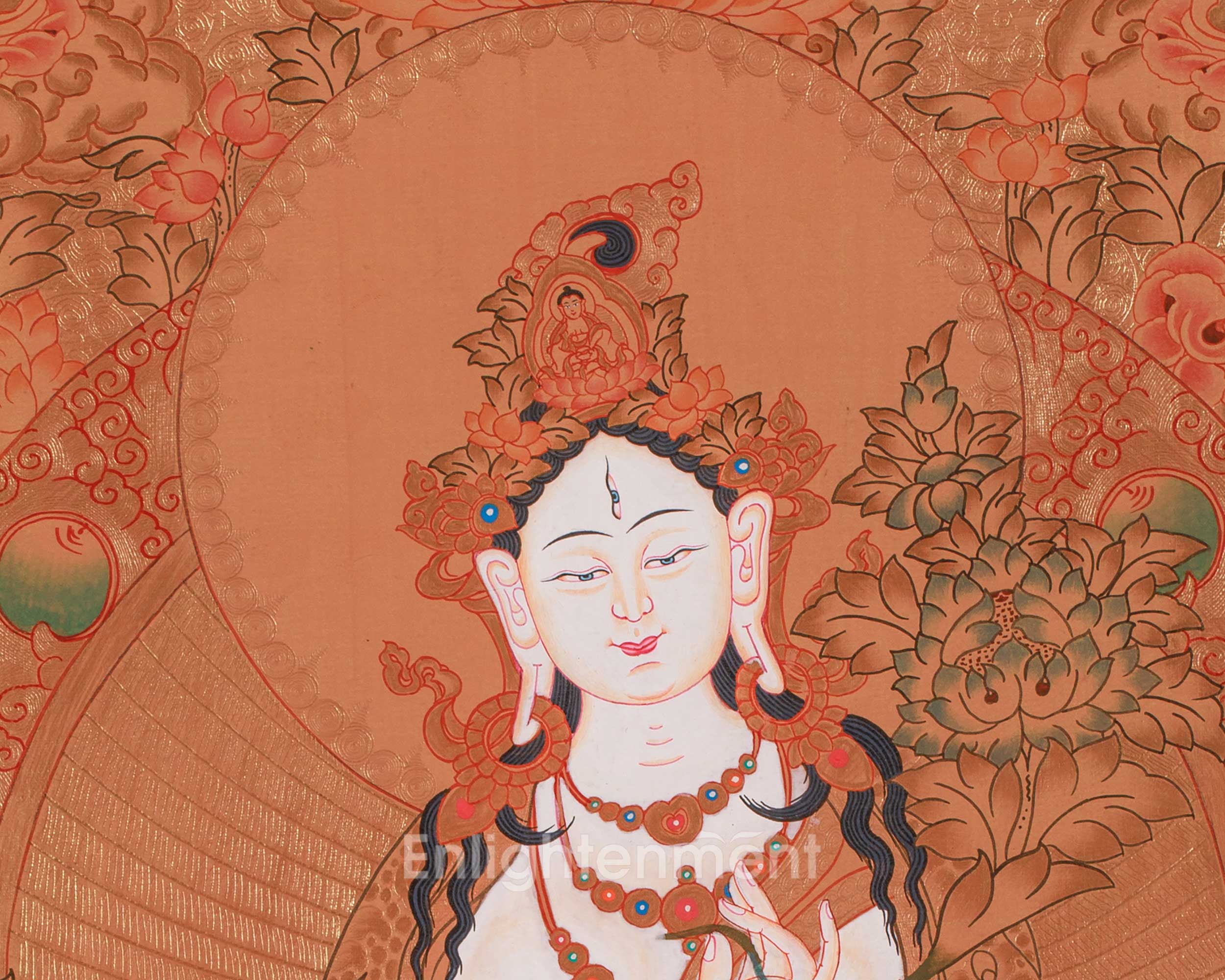 Tibetan White Tara Thangka | Wall Hanging Meditation and Yoga Art