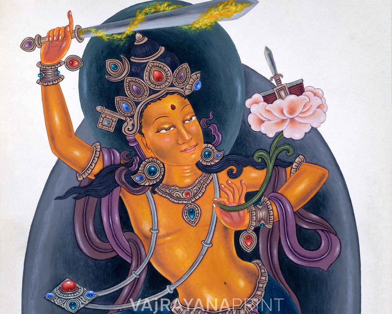High-Quality Newari Art To Practice Manjushri Meditation | Manjushri, The Tibetan Bodhisattva Of Wisdom