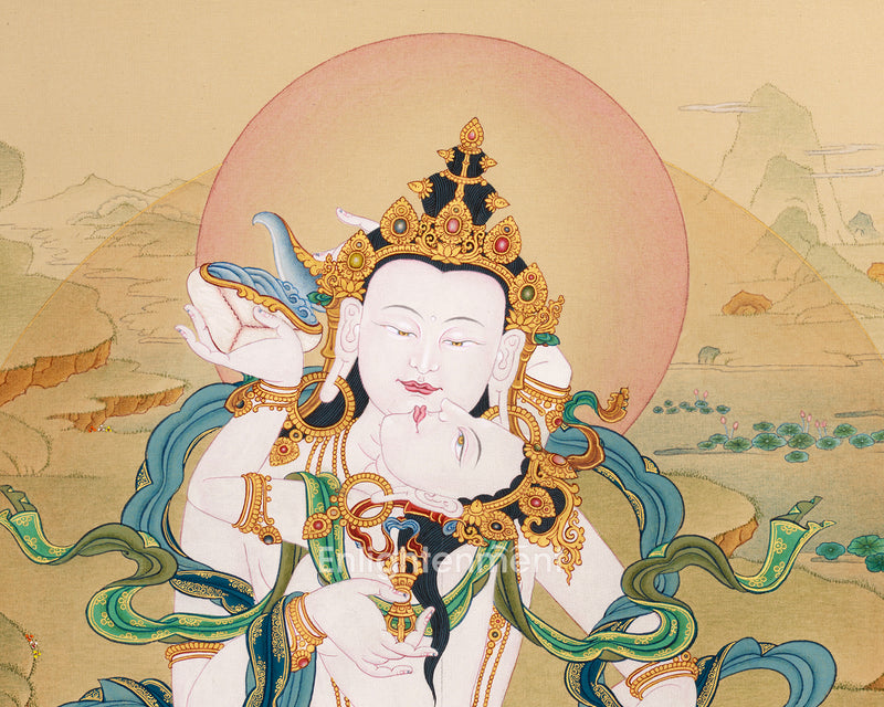 Vajrasattva Consort Thangka | Majestic Art of Sacred Purification and Enlightenment