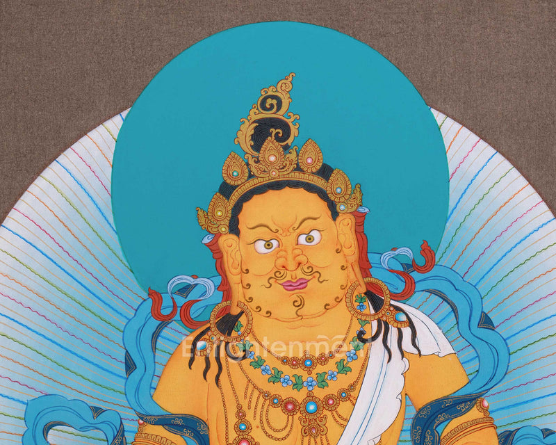 Dzambhala, Buddhist Thangka | Minimal Composition, 24K Gold Accents