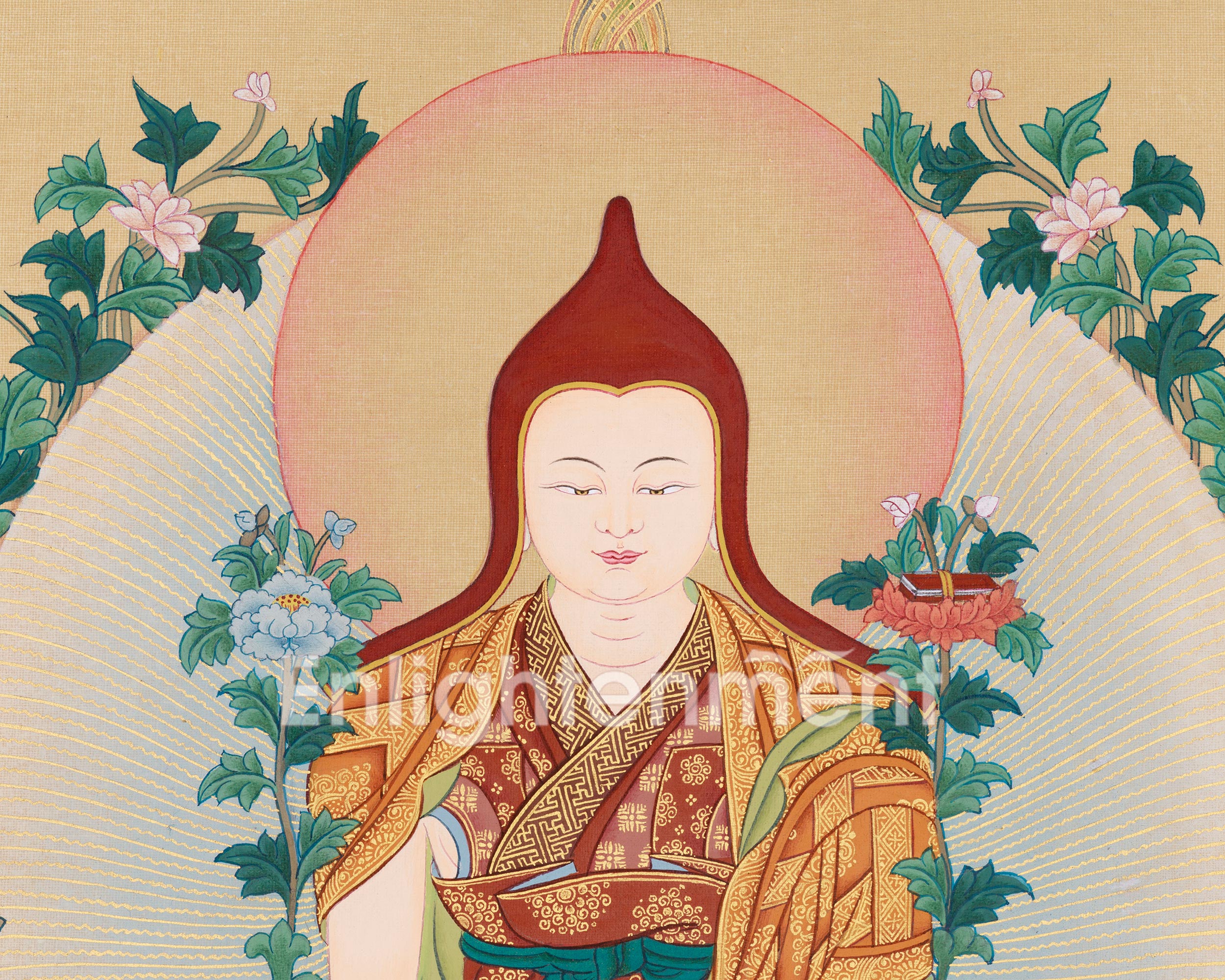 Original Longchenpa Thangka | 14th-century Nyingma Dzogchen Master in Tibetan Buddhism