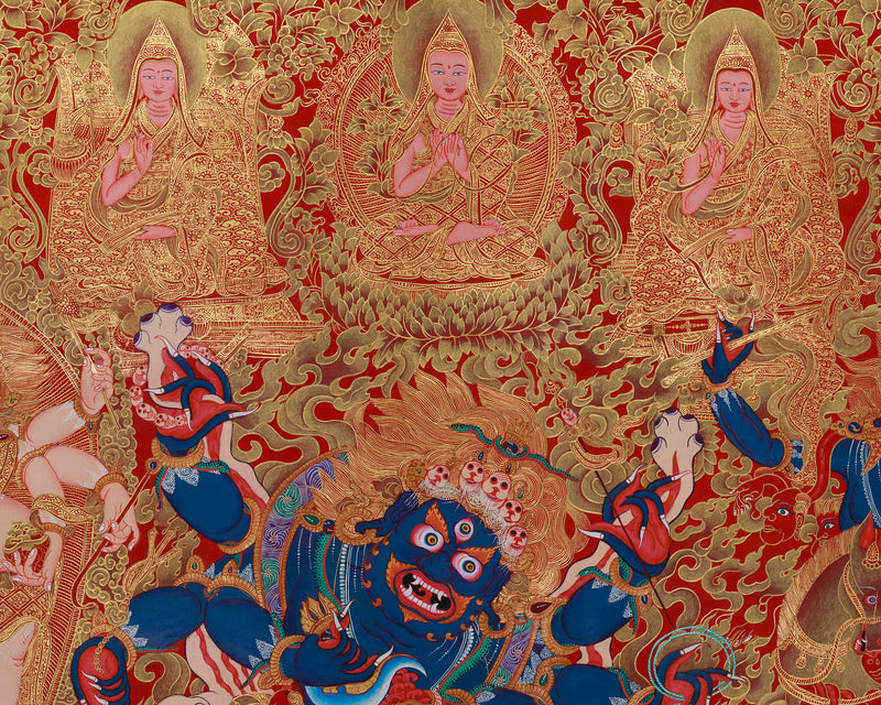 Golden Fury, The Mighty Mahakala Protector in Six-Arms | A Powerful Guardian of Spiritual Enlightenment