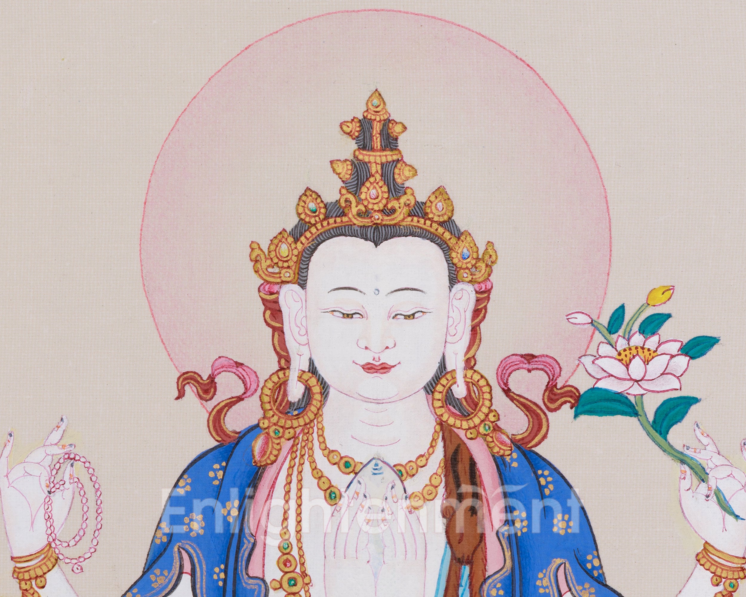 Hand-Painted Four-Armed Chenrezig Thangka | Bodhisattva of Infinite Compassion