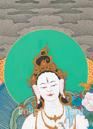 White Tara Goddess Artwork |  Handpainted Thangka for Tranquil Spaces | Wall Hanging Decor