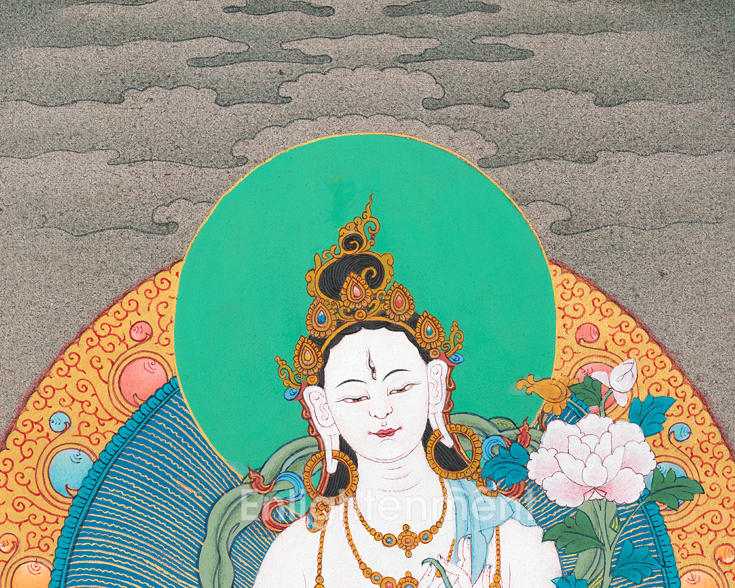 White Tara Goddess Artwork |  Handpainted Thangka for Tranquil Spaces | Wall Hanging Decor