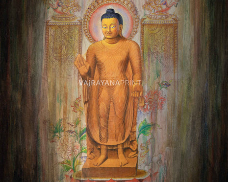 Graceful Shakyamuni Buddha Standing Thangka Print | Traditional Artwork for Decor