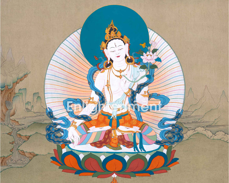 Hand Painted White Tara Thangka | Goddess Of Compassion | Traditional Wall Decor