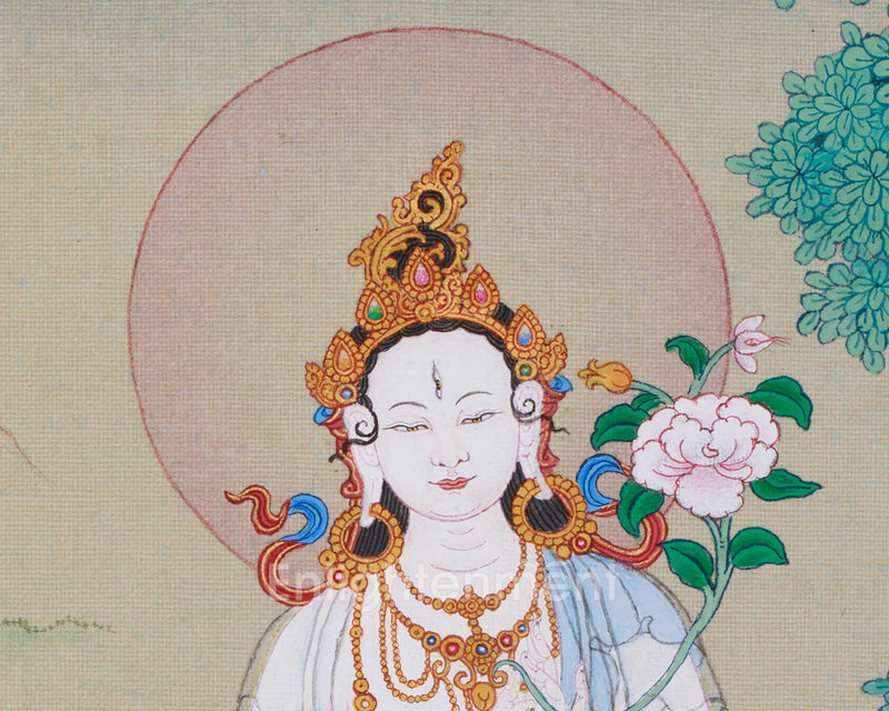 Mini White Tara Thangka | Hand-Painted with 24K Gold in Karma Gadri Style