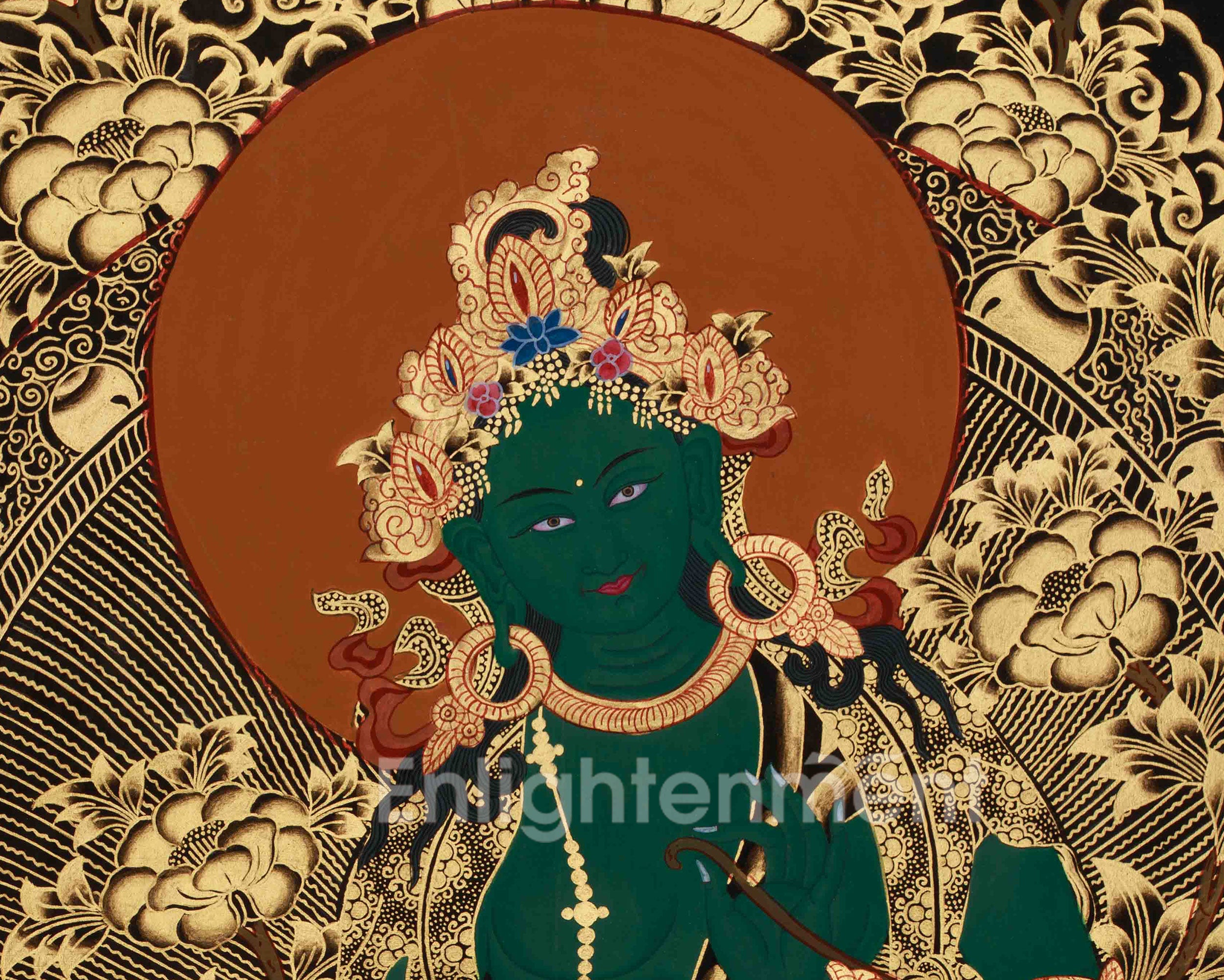 Mother Green Tara Healing Art | Tibetan Buddhist Thangka| Sacred Art Of Wisdom & Swift Blessings