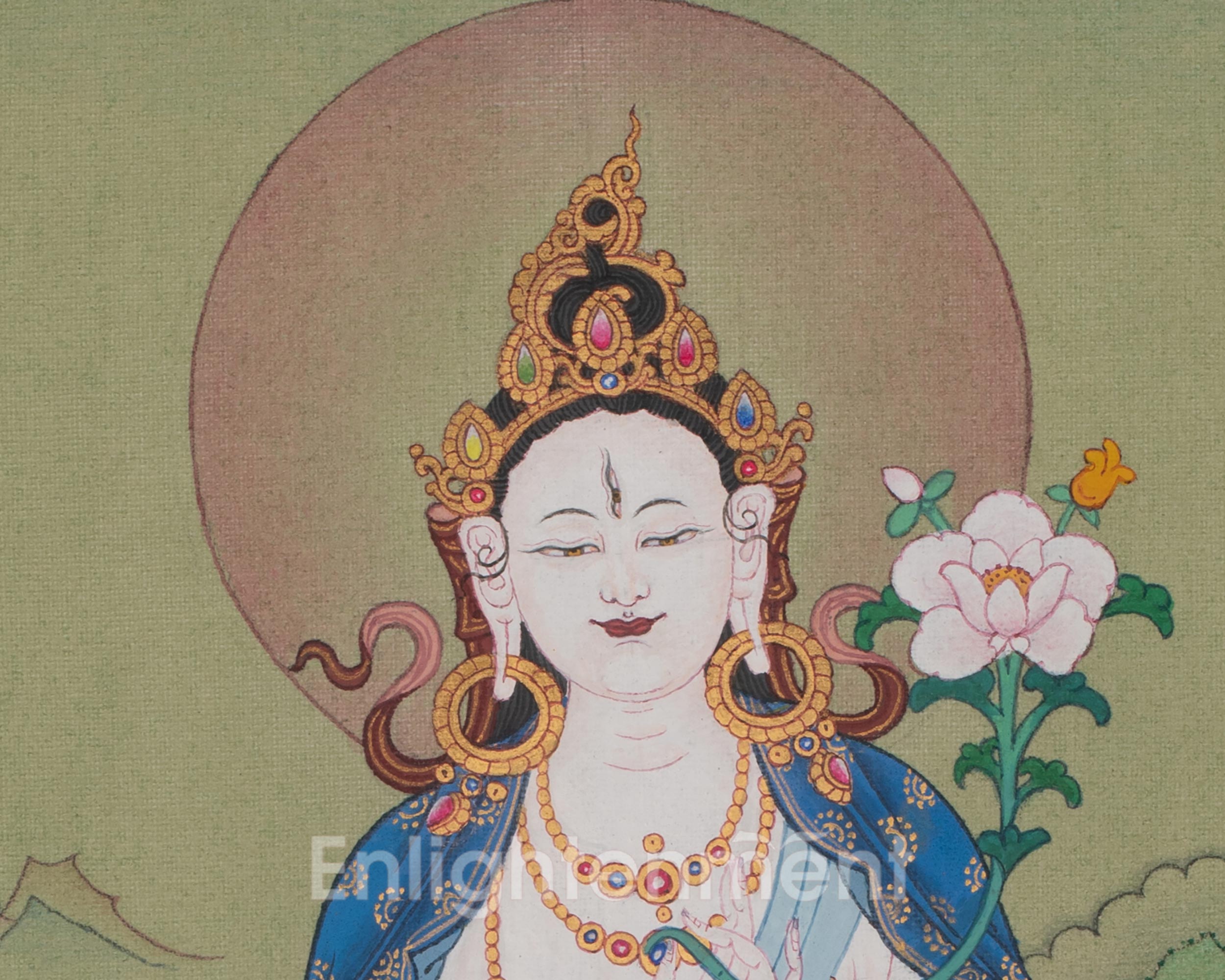 White Tara Tibetan Artwork | Seven Eyed Deity | Meditation Altar | Revered Female Buddha