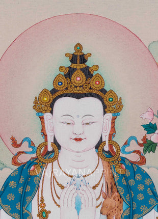 4 Armed Avalokiteshvara Thangka Print | Bodhisattva Avalokiteshvara With Buddha Amitabha