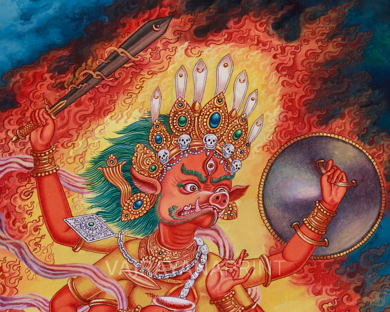 Goddess Varahi Thangka Print | Fierce Boar-Faced Goddess of Protection and Power