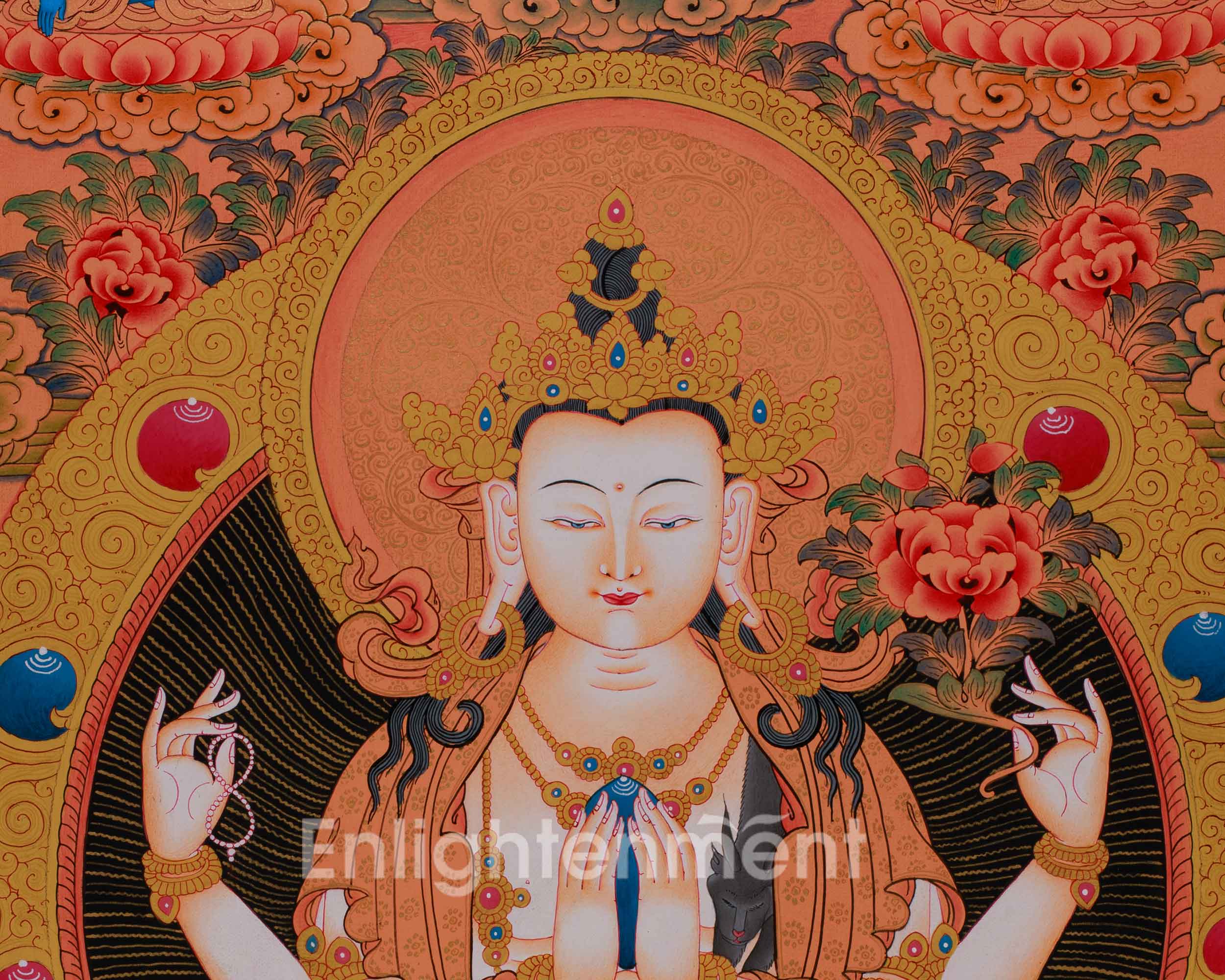 Chenrezig with Five Buddhas and Bodhisattvas | Radiant Compassion in Divine Assembly