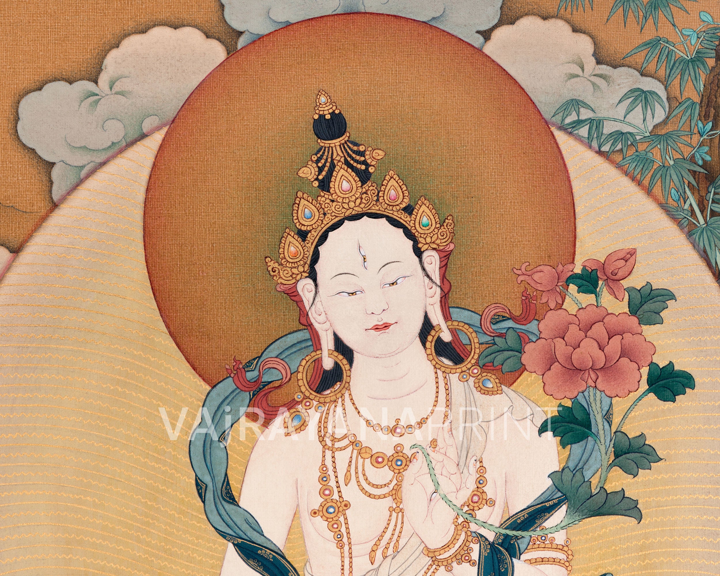 Female Bodhisattva, White Tara Canvas Print | With Amitayus and Namgyalma