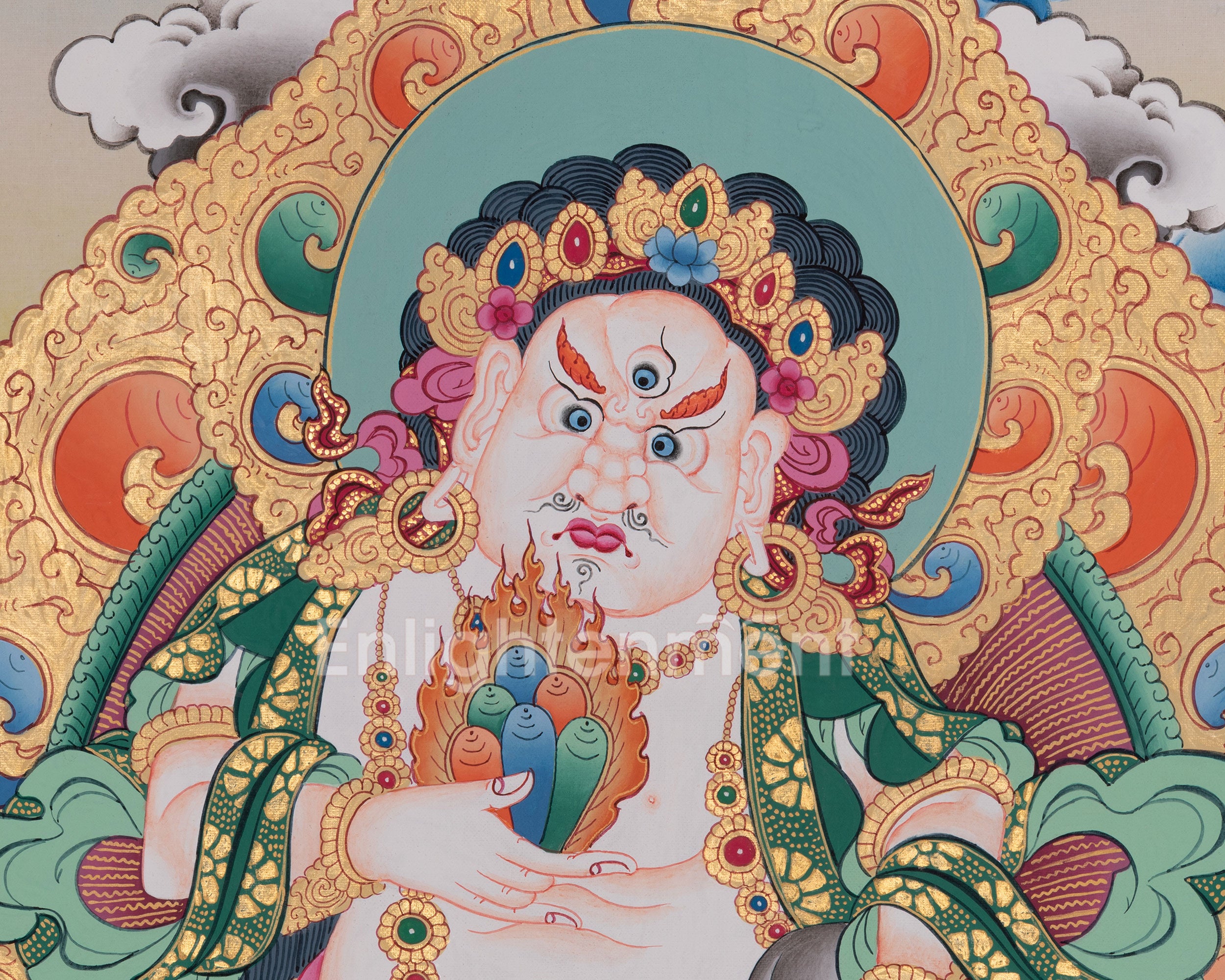 Traditional Thangka of White Dzambhala | Sacred Tibetan Wealth Deity Art