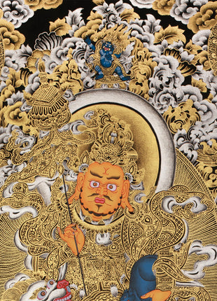 Rare Five Dzambhalas Thangka Masterpiece | Pure Silver & Gold Splendor