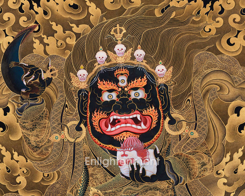 Majestic Mahakala Bernagchen | Dwarf Kagyu Mahakala in 24K Gold Thangka